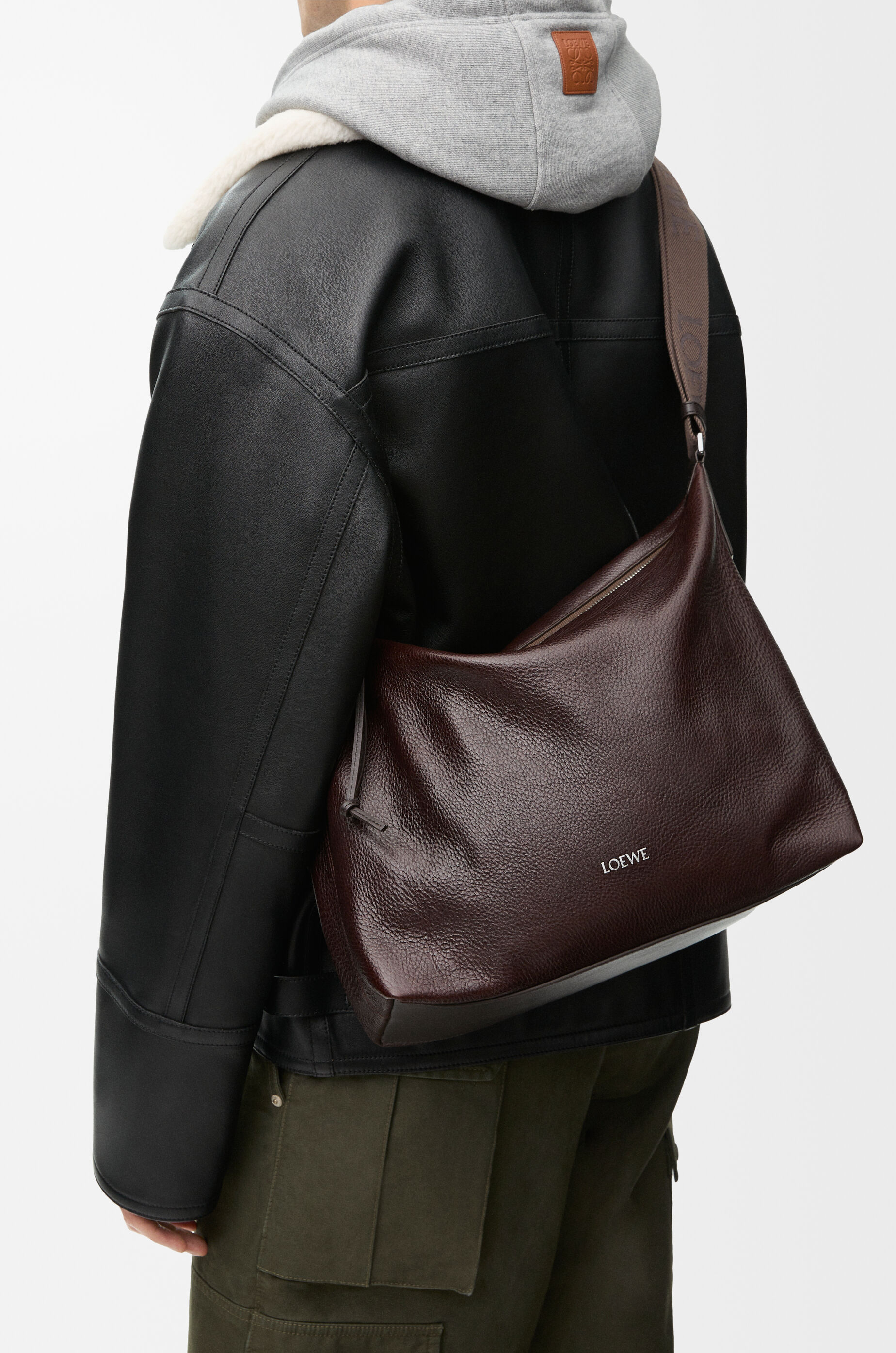 LOEWE Cubi crossbody bag in supple grained calfskin Oxblood