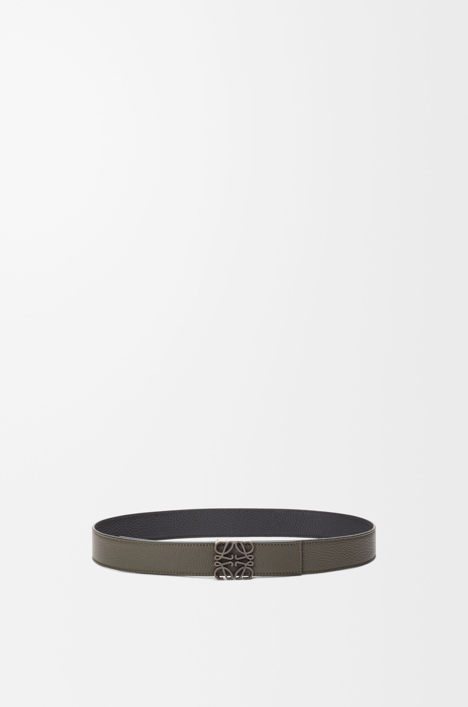 LOEWE Reversible Anagram belt in supple grained calfskin Dark Khaki/Black/Dark Pal