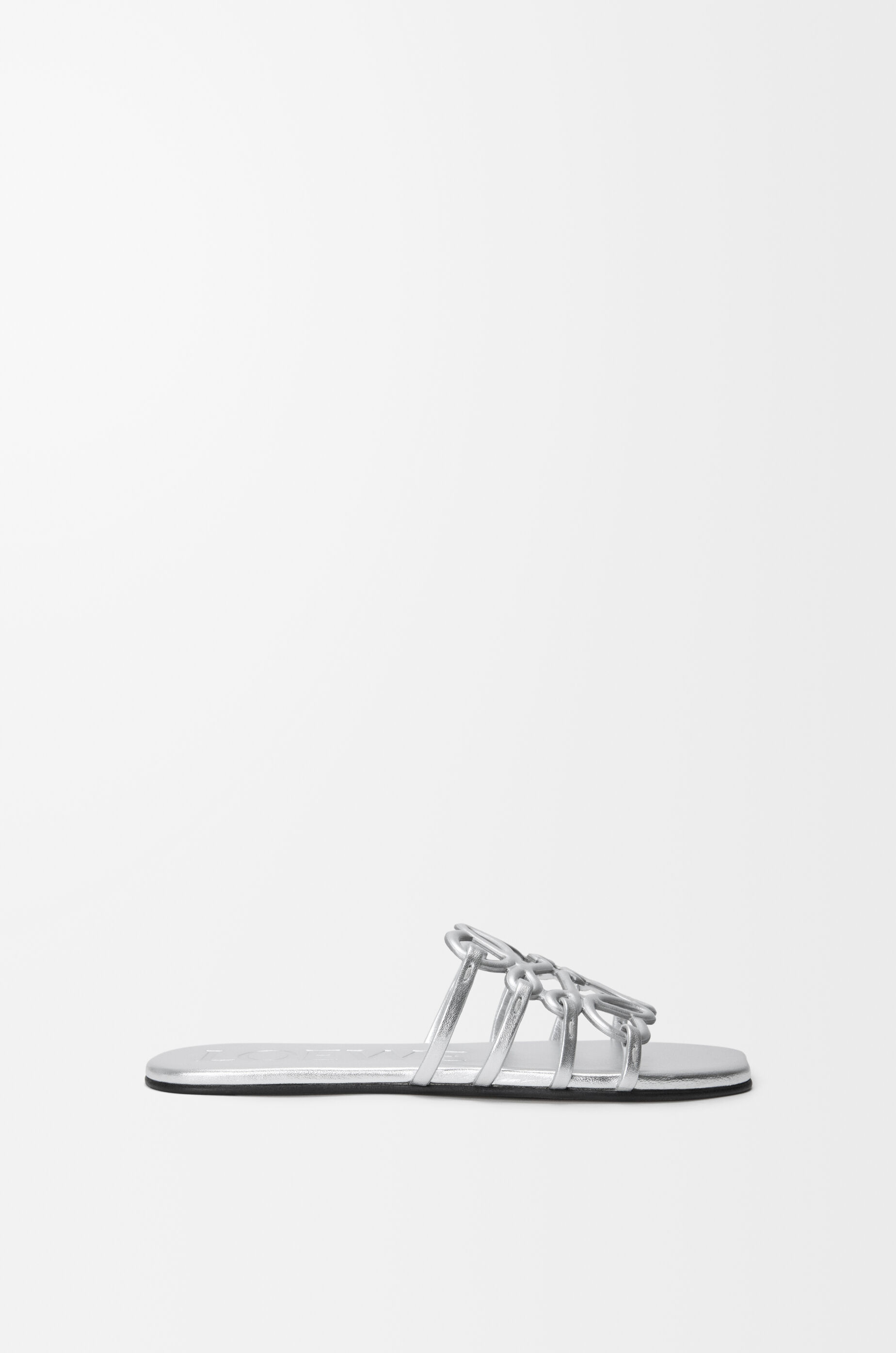 LOEWE Petal Anagram slide in laminated lambskin Silver
