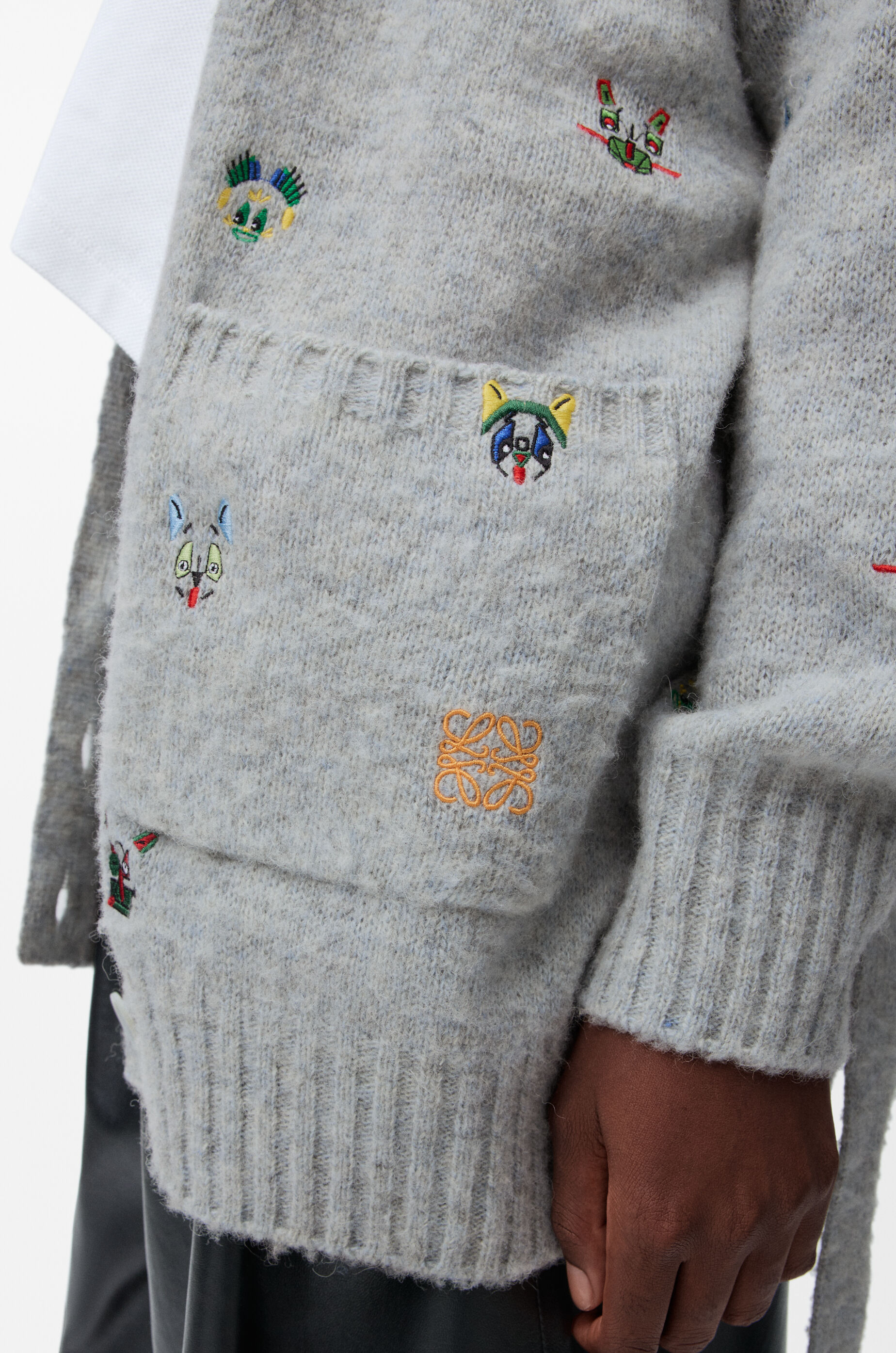 LOEWE Belted cardigan in wool Grey/Multicolor