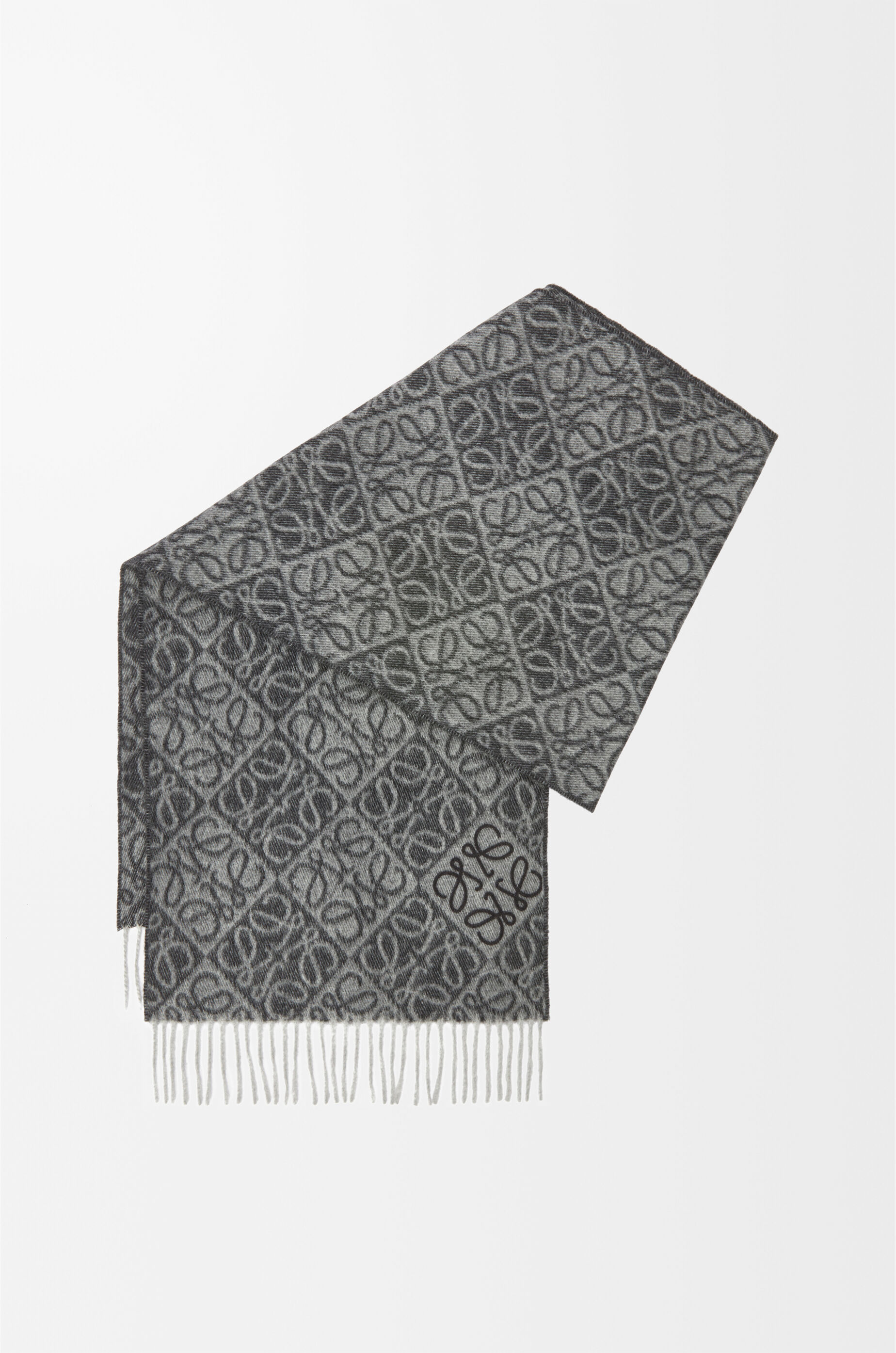 LOEWE Anagram scarf in wool and cashmere Dark Grey