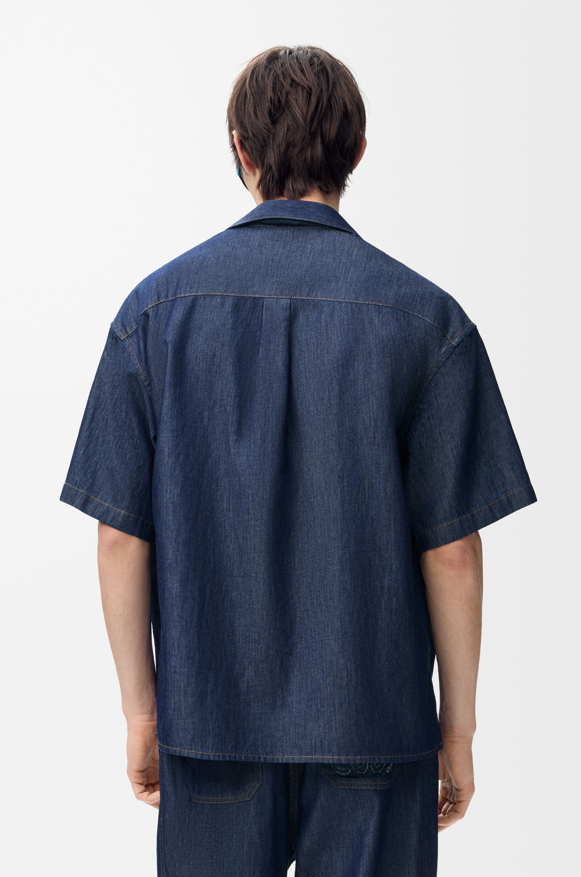 LOEWE Short sleeve shirt in cotton Denim Blue