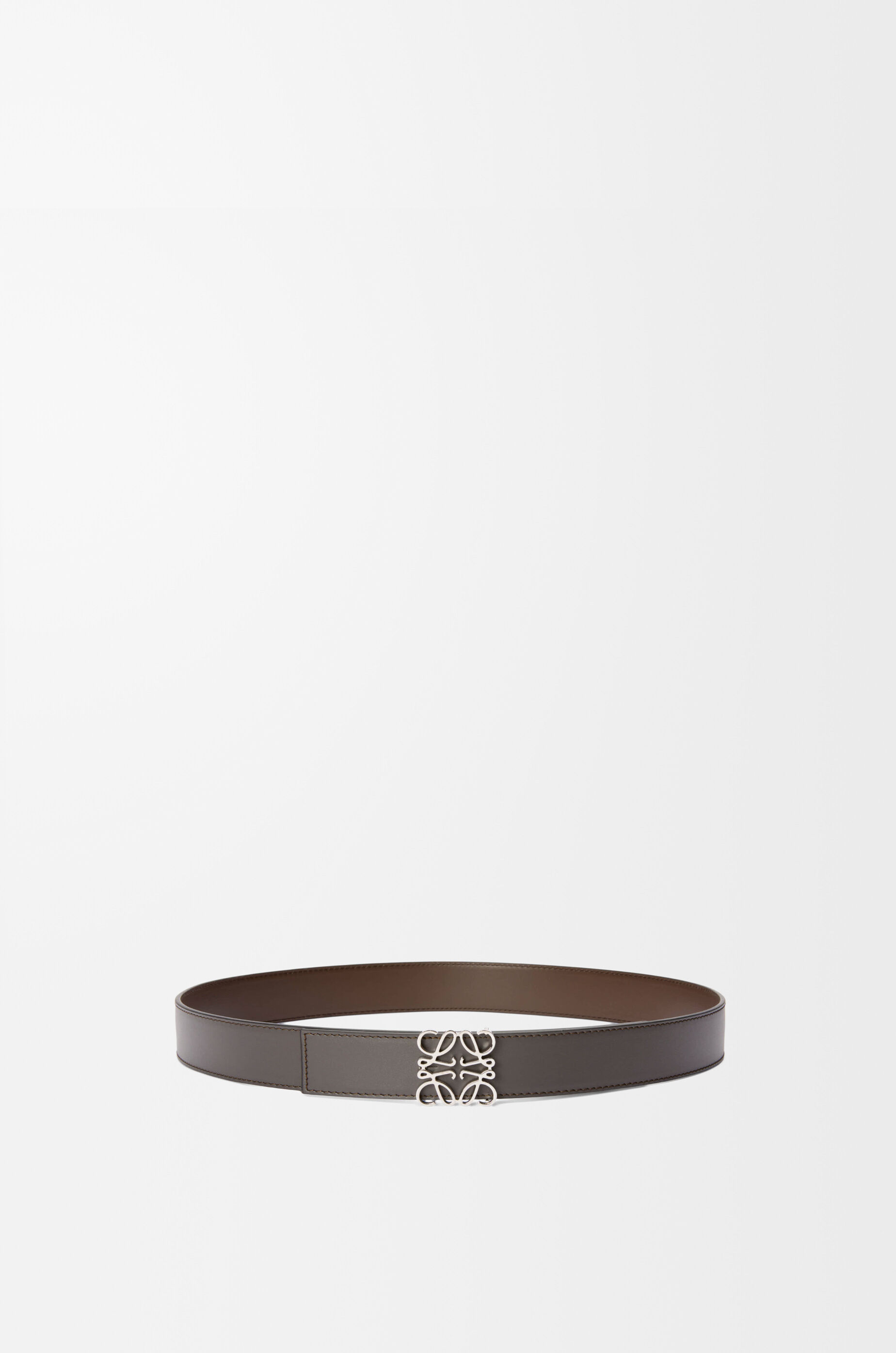 LOEWE Reversible Anagram belt in smooth calfskin Dark Grey/Dark Cigar/Palladium