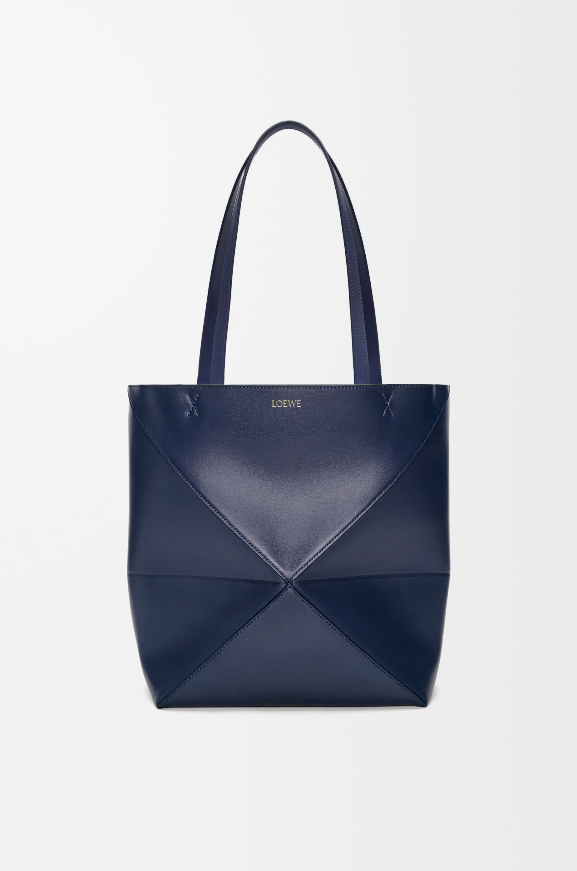 LOEWE Medium Puzzle Fold tote in shiny calfskin Abyss Blue