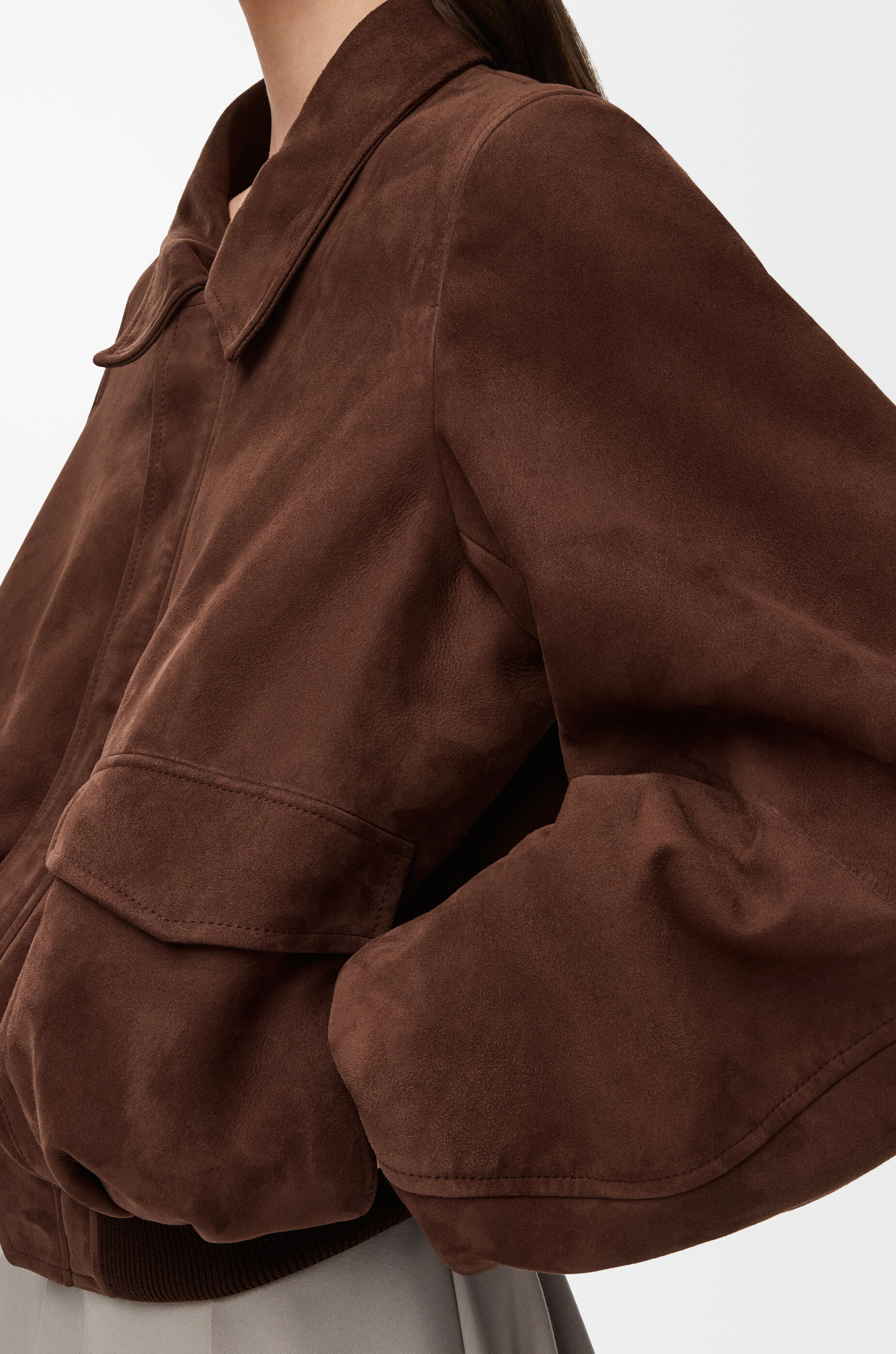 LOEWE Bomber jacket in suede goatskin Dark Brown