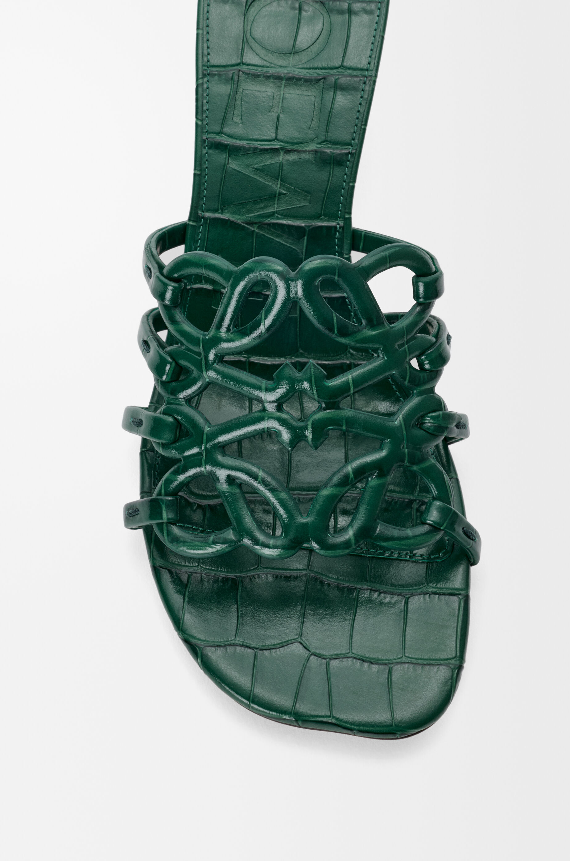 LOEWE Petal Anagram slide in croc-embossed calfskin Emerald Green