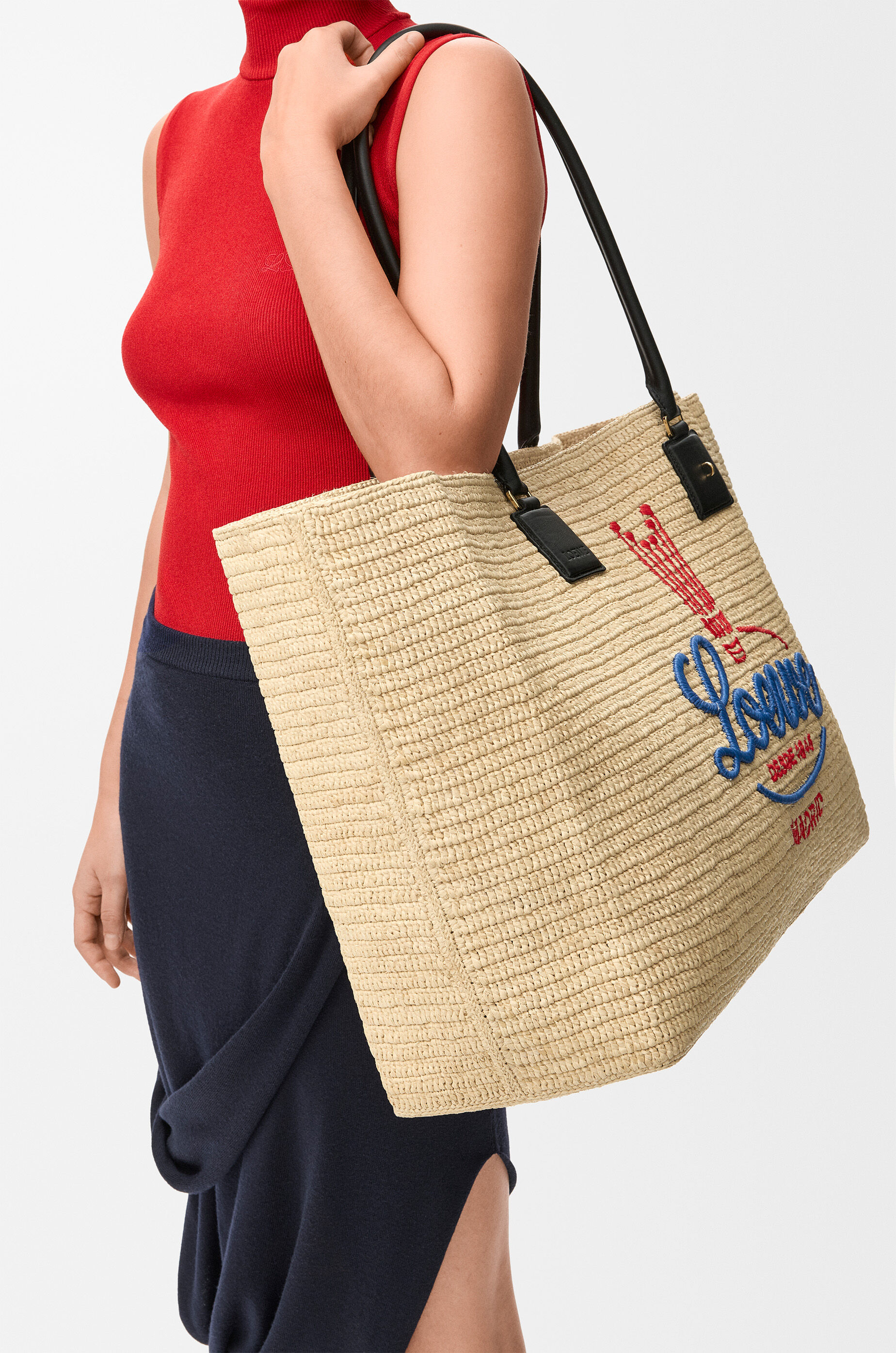 LOEWE XL Verano tote in raffia White/Multicolor