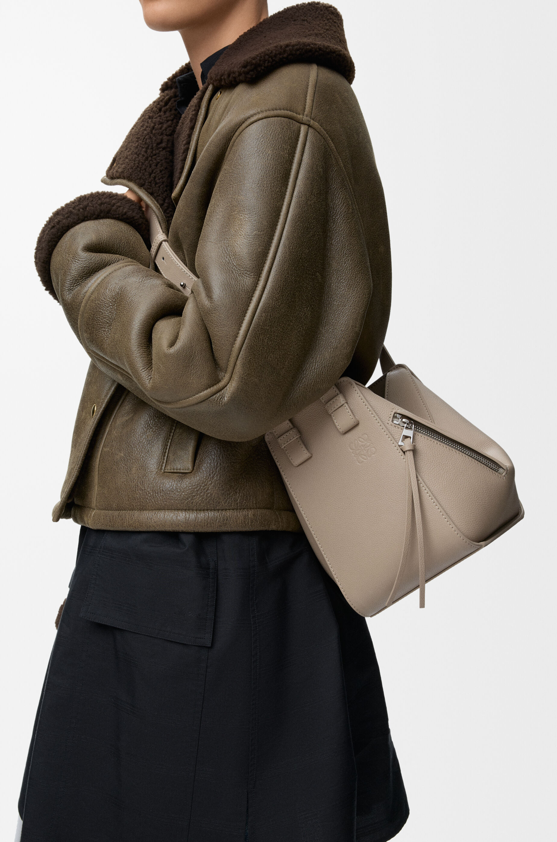 LOEWE Compact Hammock bag in soft grained calfskin Clay
