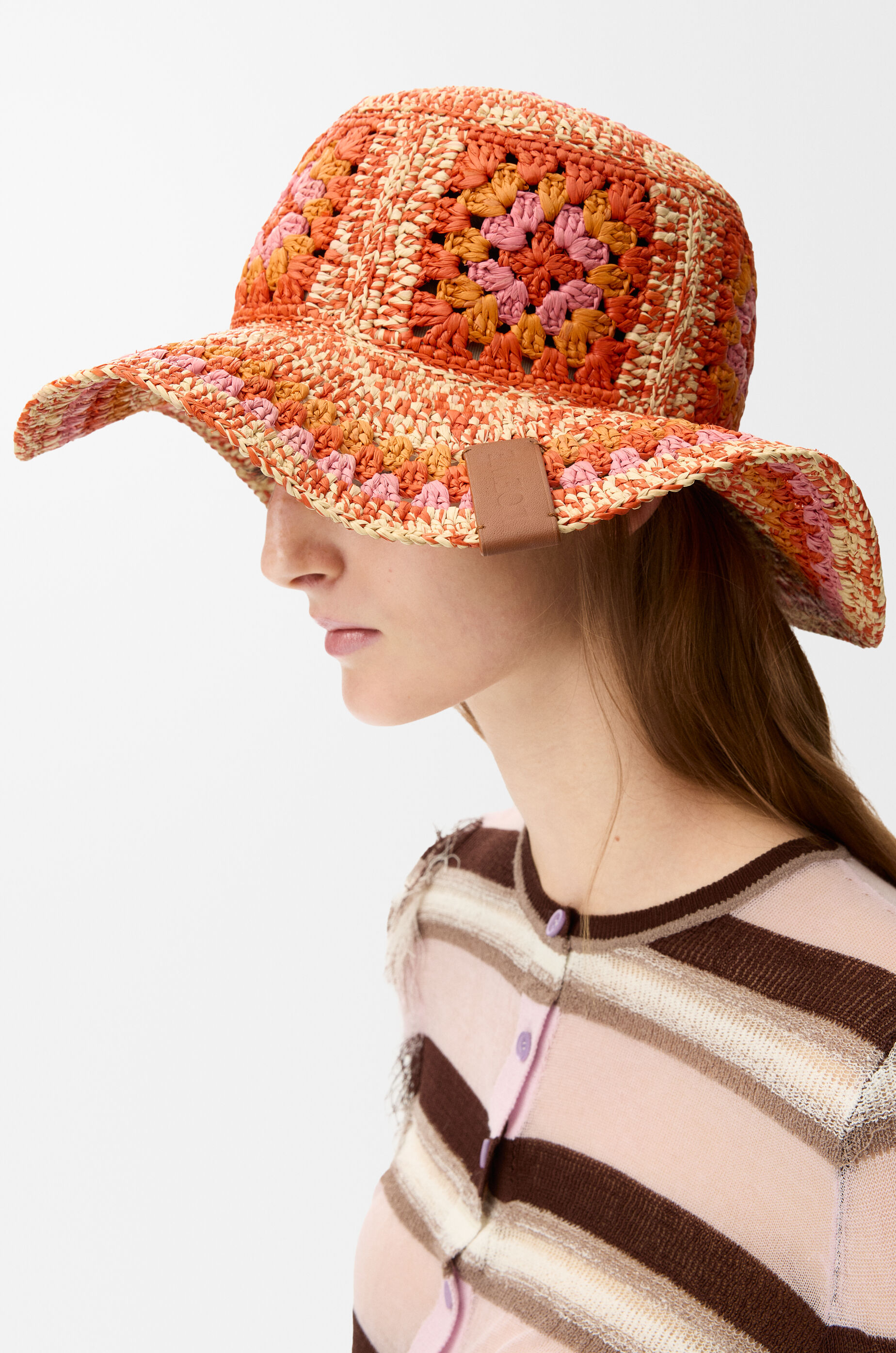 LOEWE Fisherman hat in raffia Bright Orange/Pink