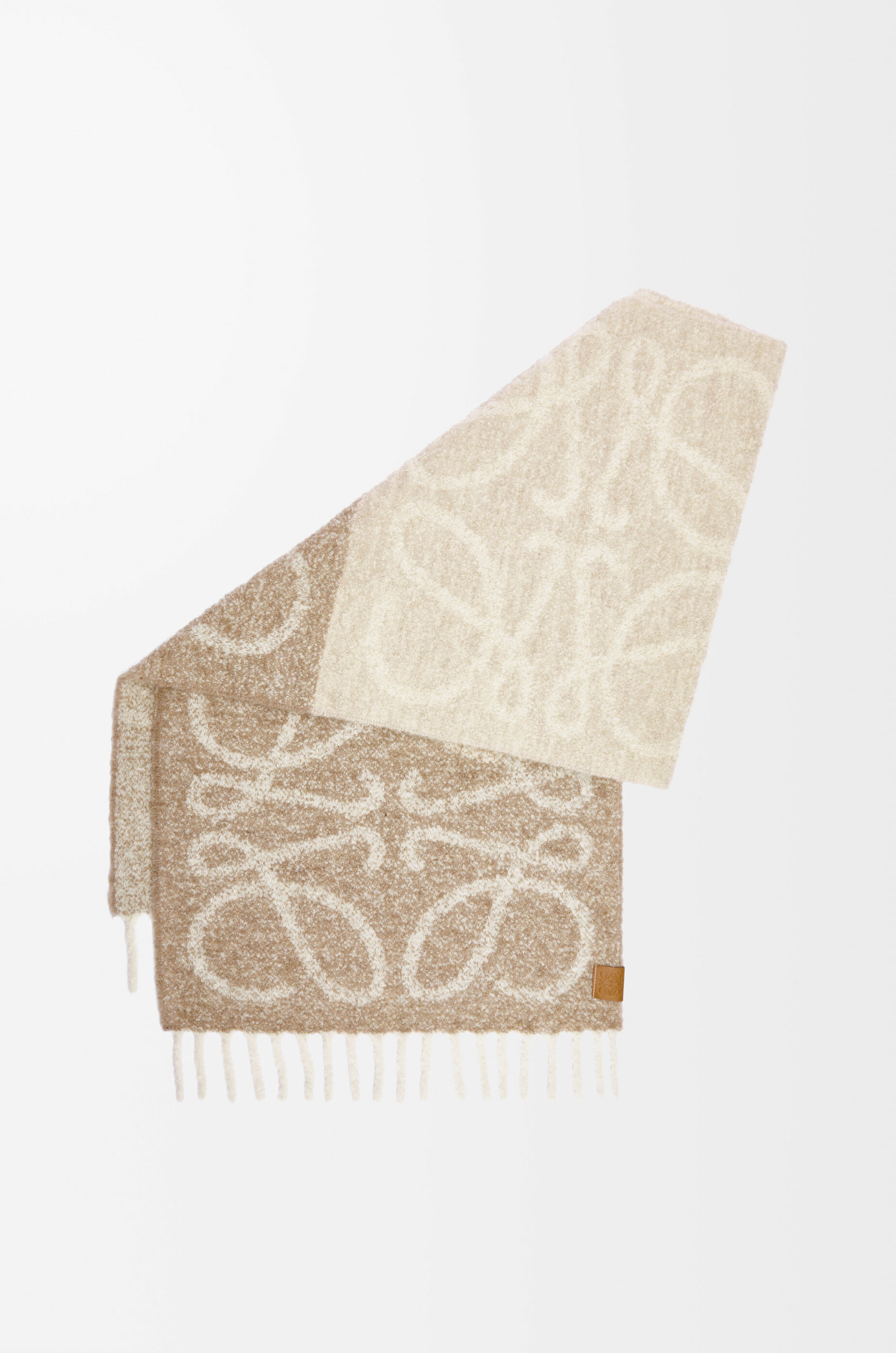 LOEWE Anagram scarf in alpaca and wool Beige/White
