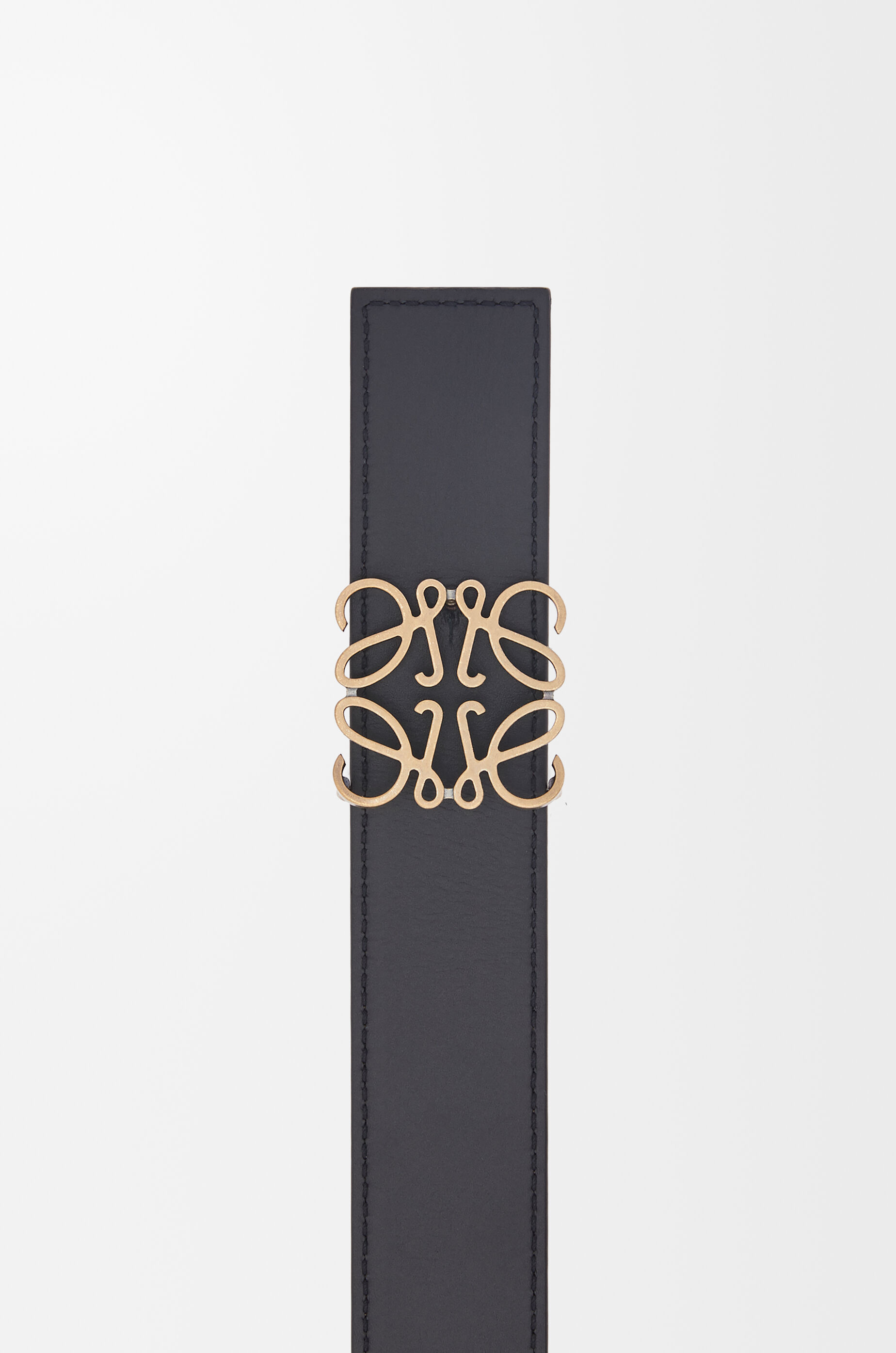 LOEWE Reversible Anagram belt in smooth calfskin and soft grained calfskin Tan/Black/Old Gold