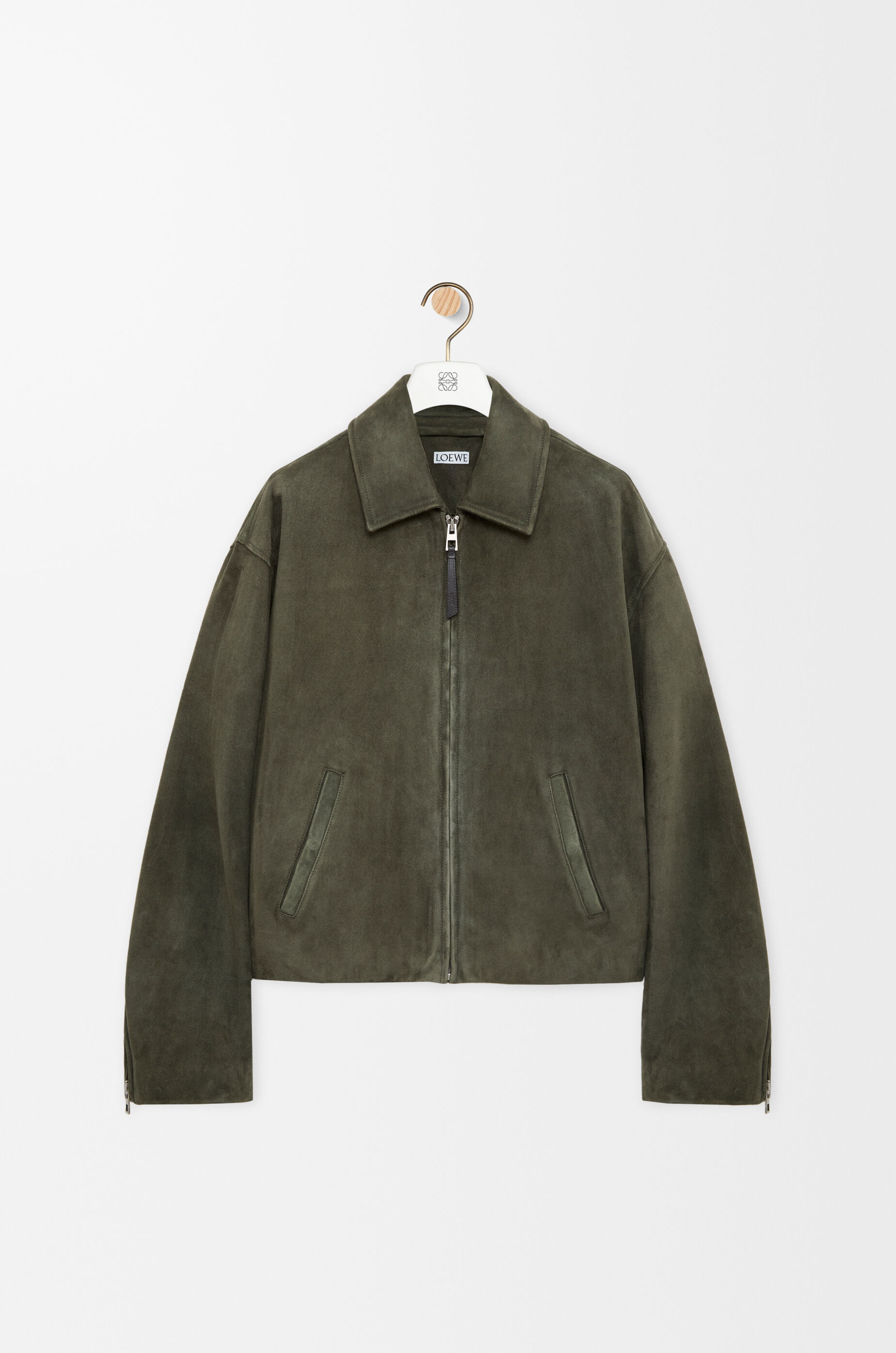 LOEWE Zip-up jacket in suede lambskin Khaki Green