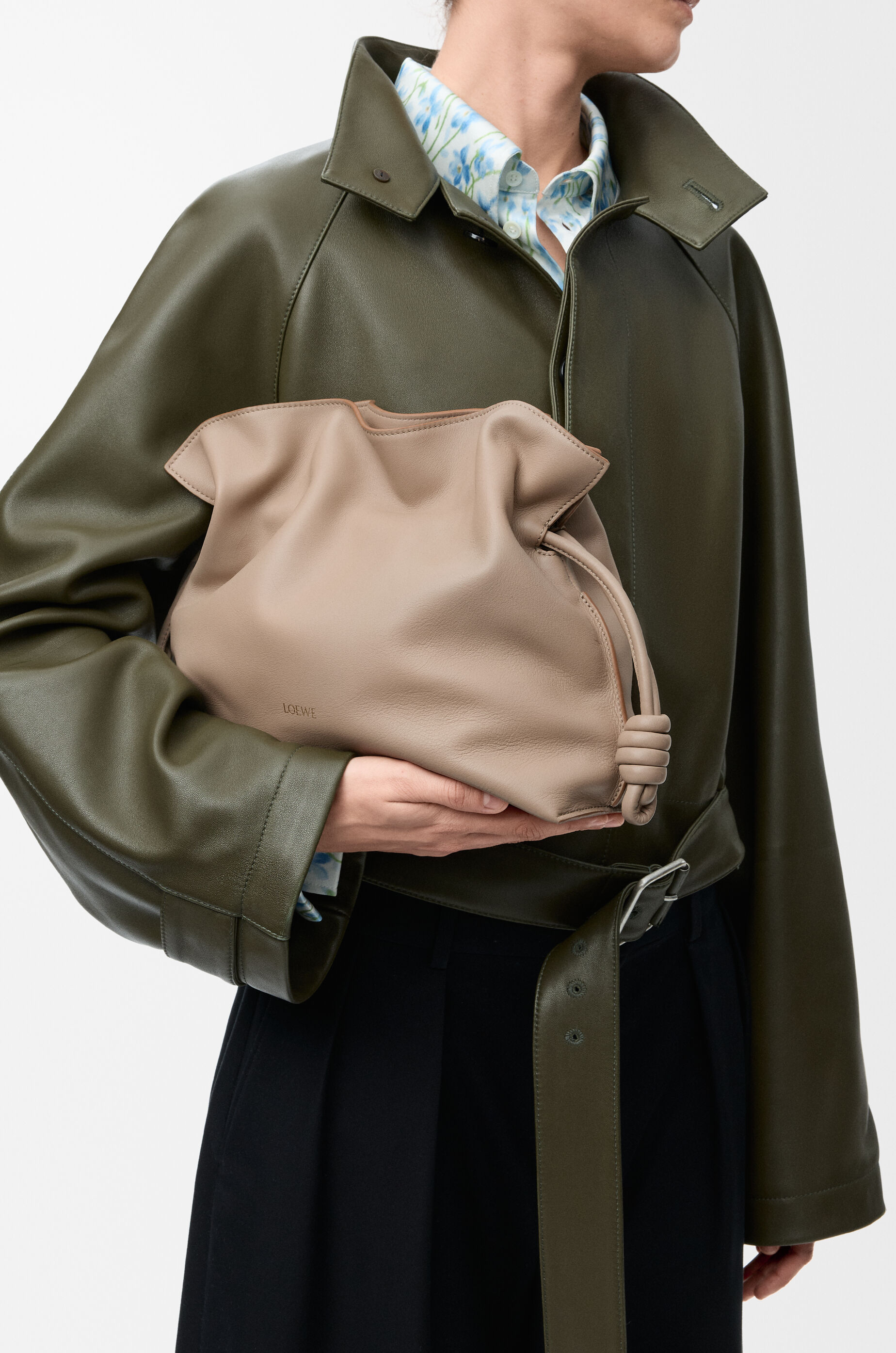 LOEWE Medium Flamenco clutch in nappa calfskin Sand