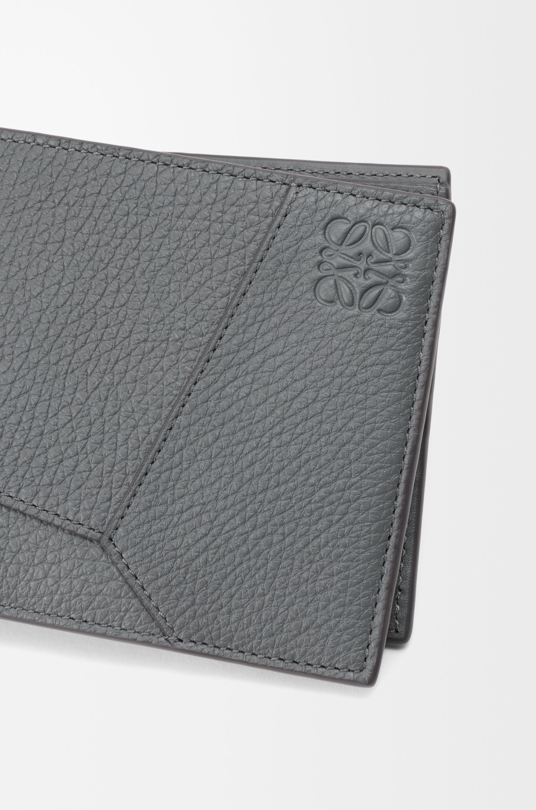 LOEWE Puzzle bifold wallet in supple grained calfskin Blue Grey