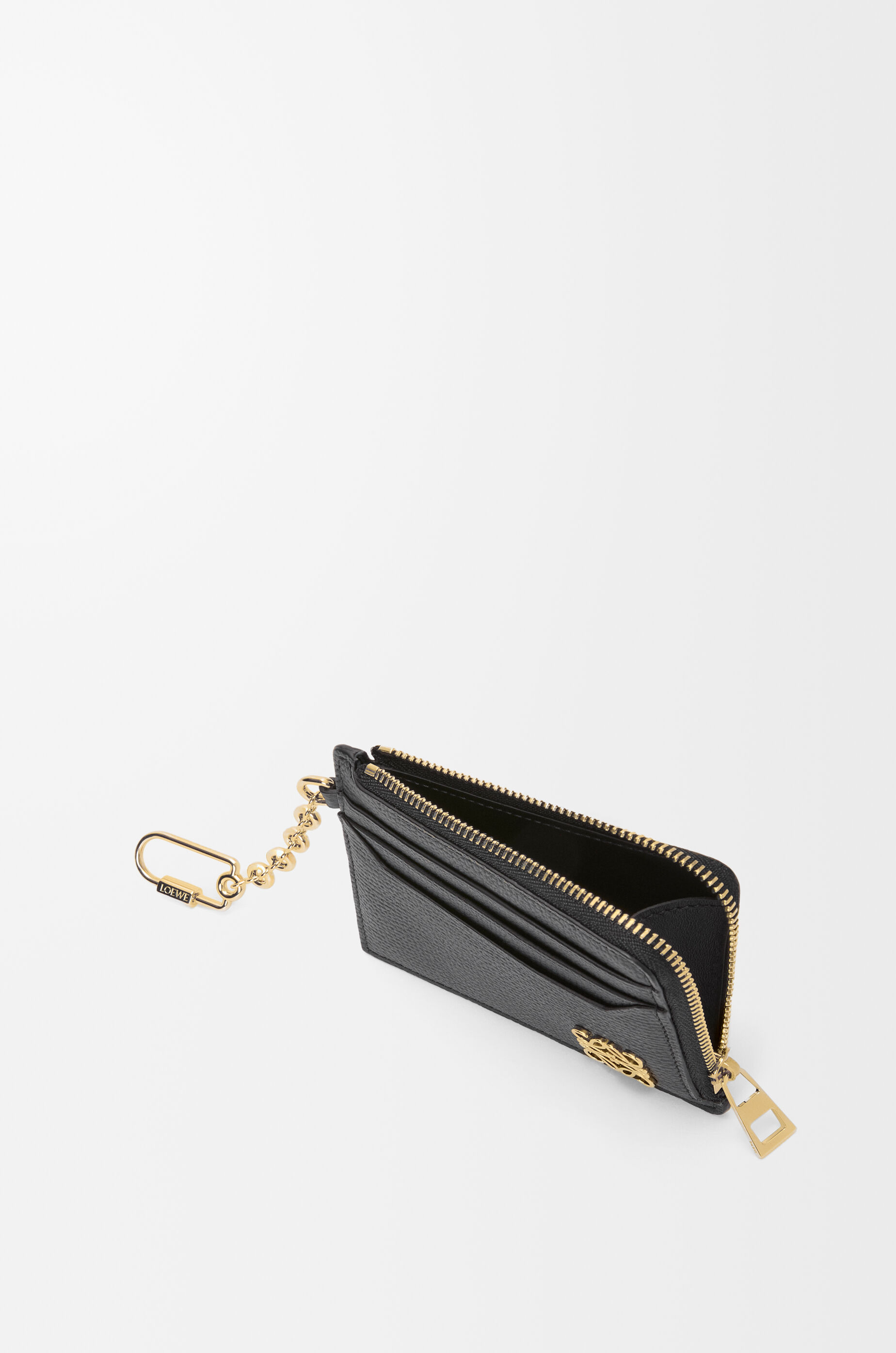 LOEWE Anagram square coin cardholder in pebble grained calfskin Black/Gold