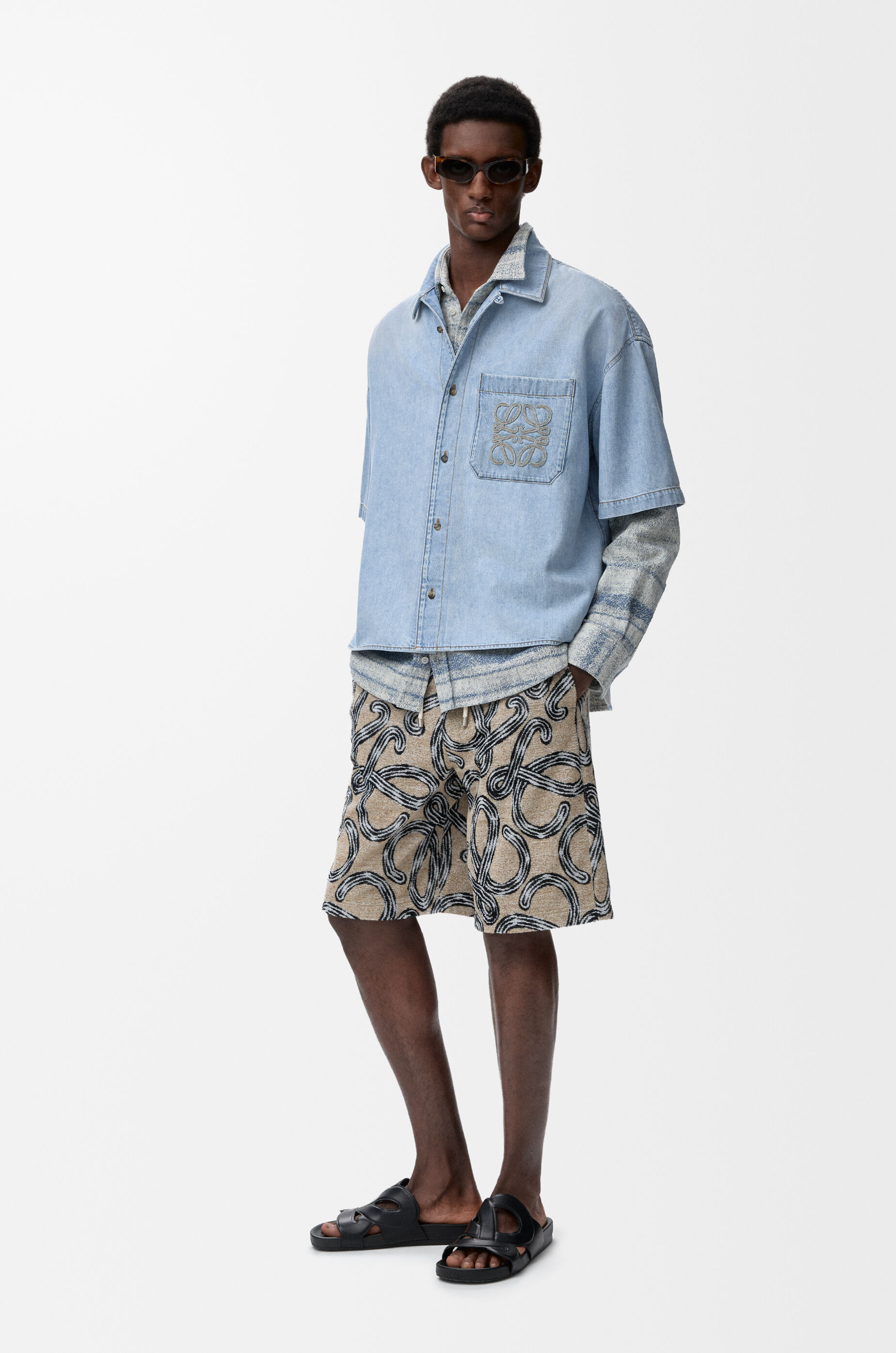 LOEWE Short sleeve shirt in denim Washed Blue