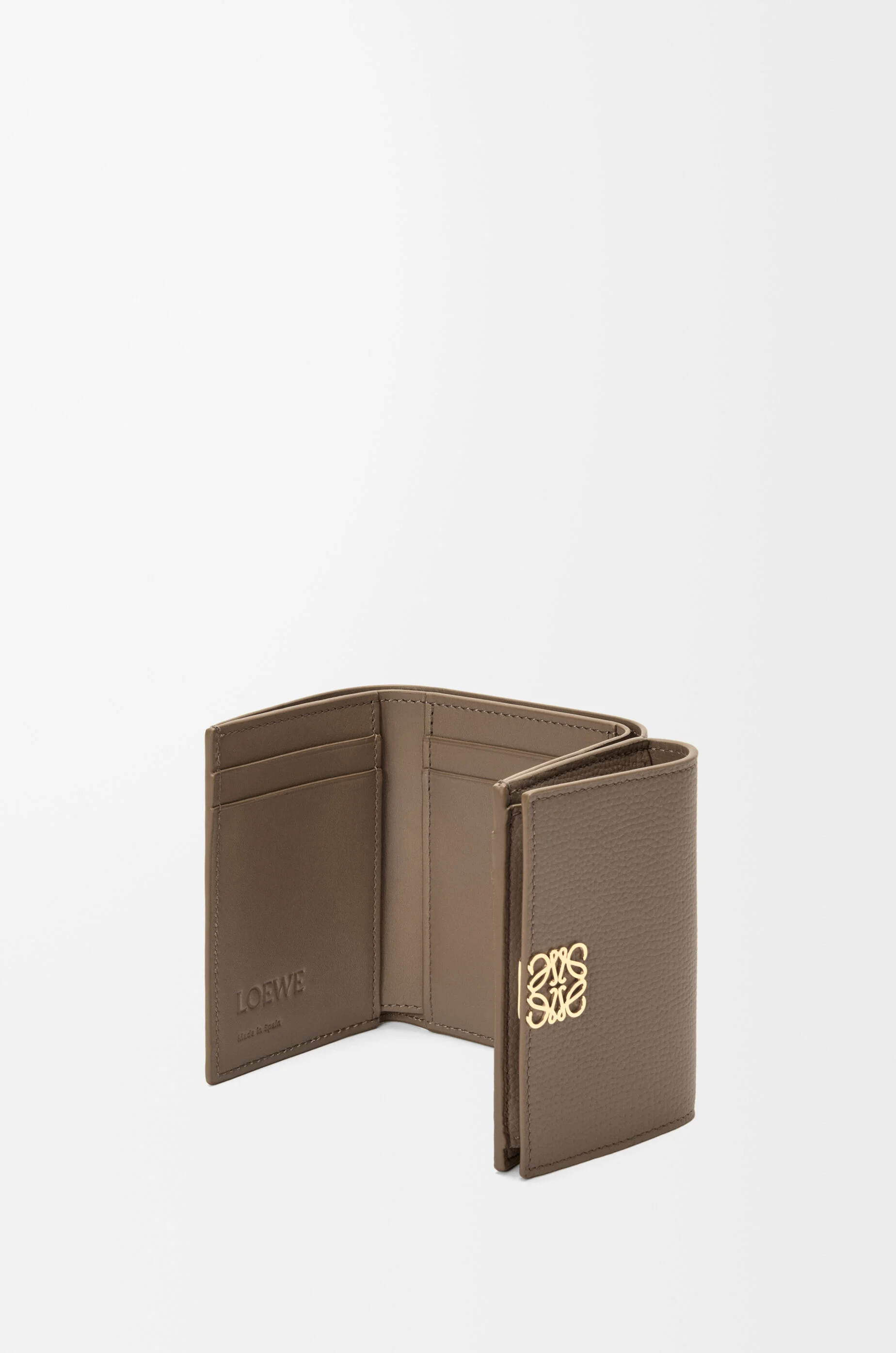 LOEWE Anagram trifold wallet in pebble grained calfskin Taupe