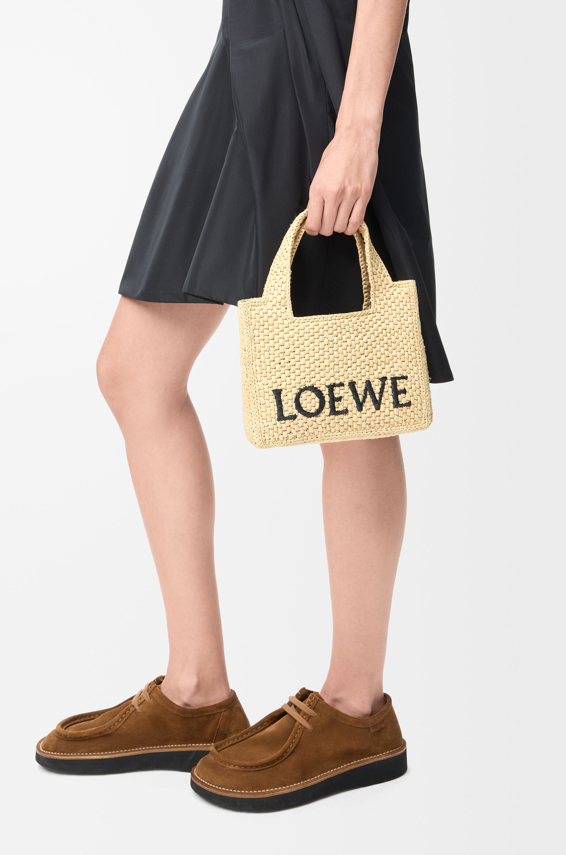 LOEWE Mini LOEWE Font tote in raffia Natural