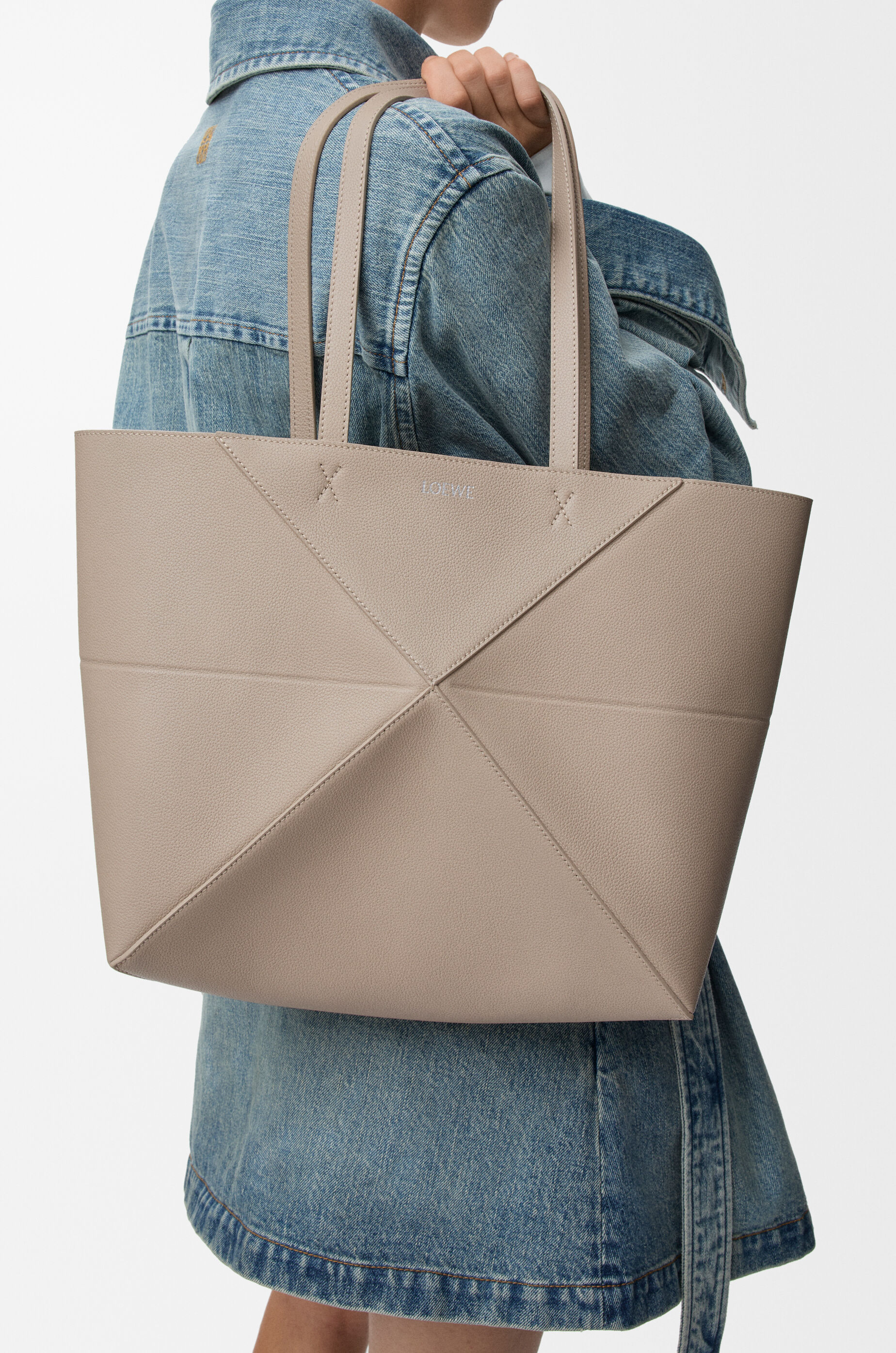 LOEWE Medium horizontal Puzzle Fold tote in soft grained calfskin Clay