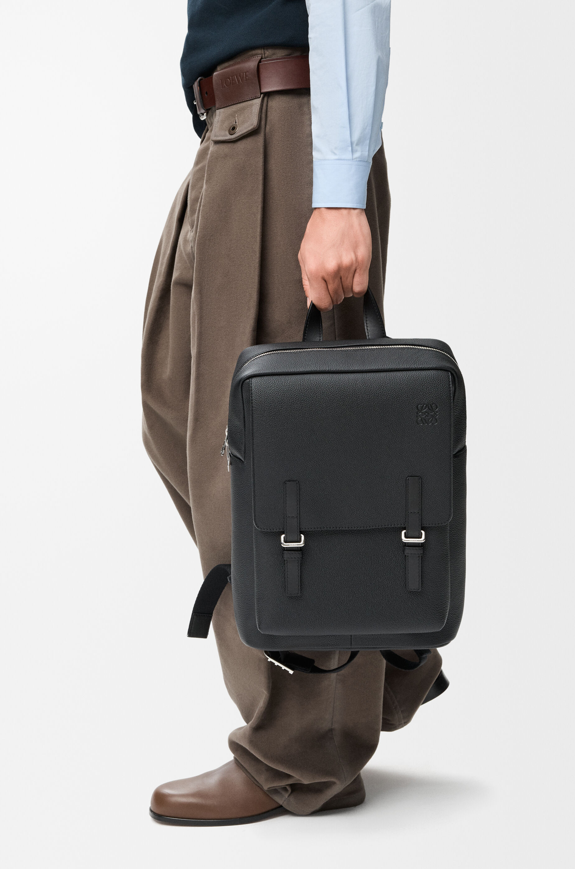 LOEWE Military backpack in soft grained calfskin Black