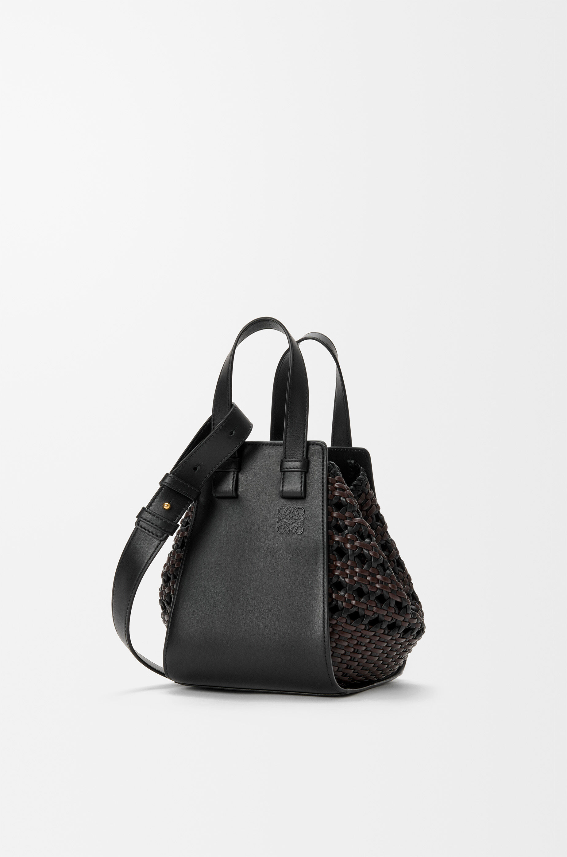 LOEWE Compact Hammock bag in smooth calfskin and woven nappa calfskin Black/Brown