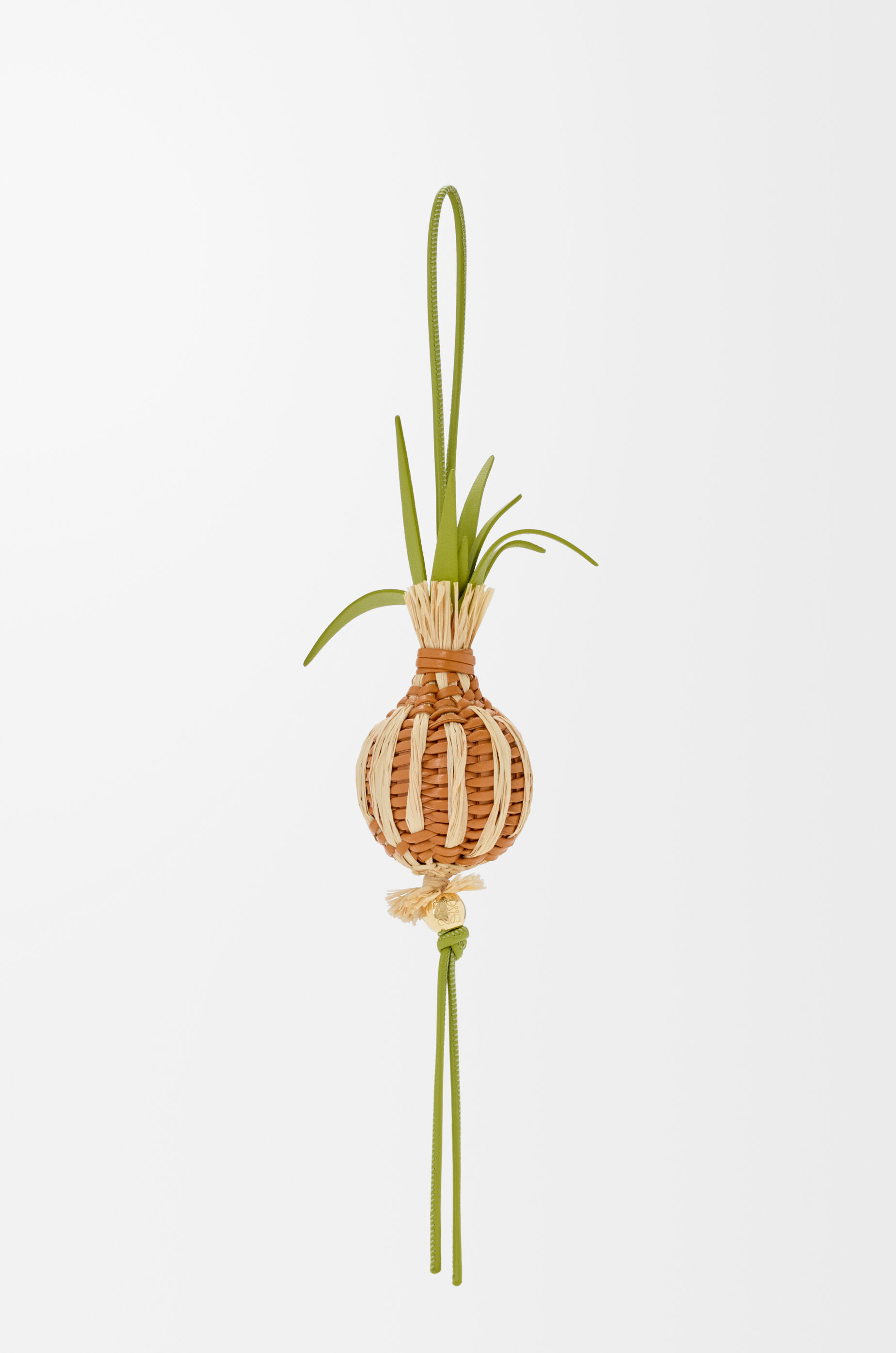 LOEWE Onion sprout charm in classic calfskin and raffia Orange/Green