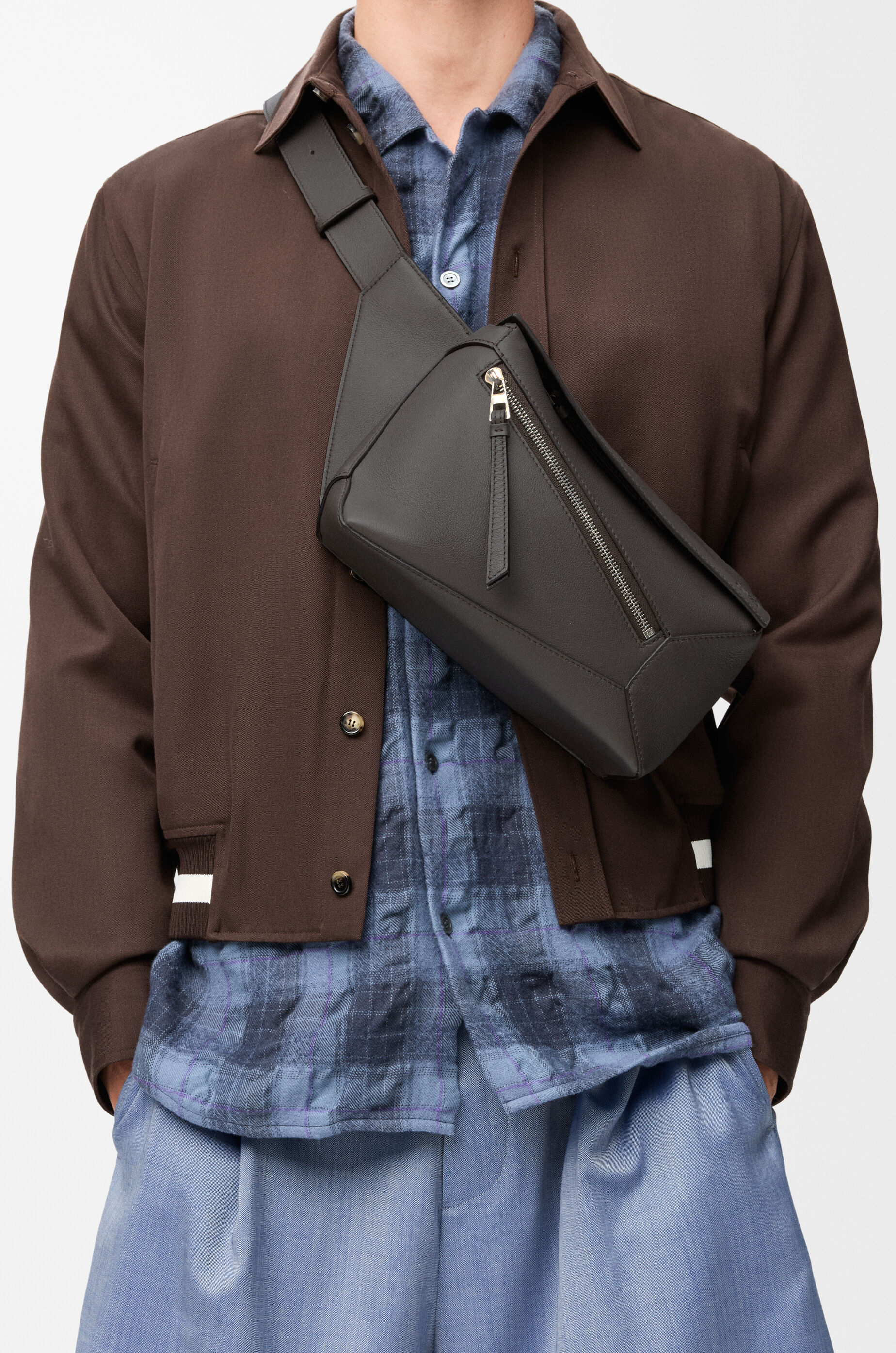 LOEWE Small Puzzle Edge bumbag in classic calfskin Dark Grey