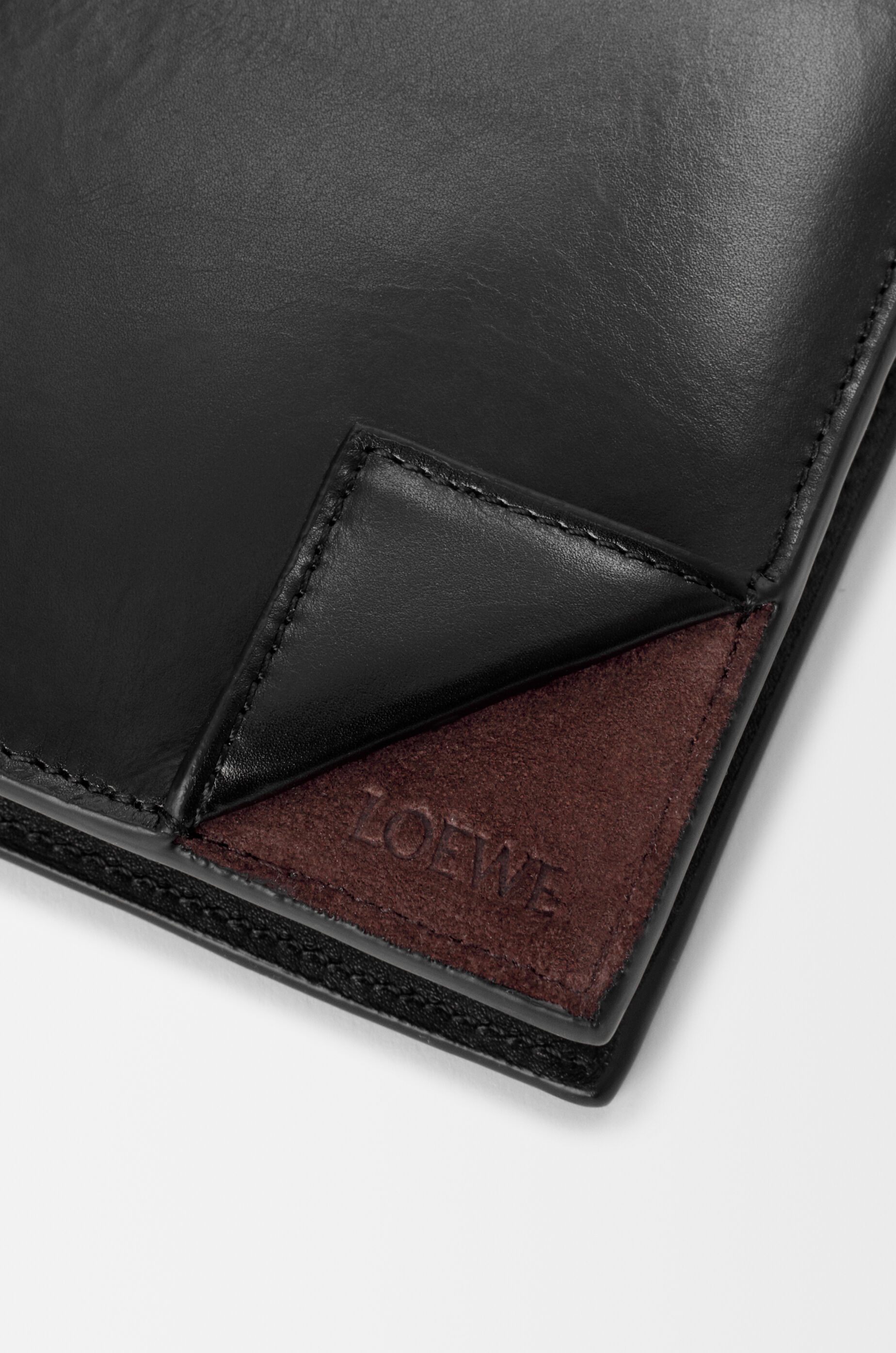 LOEWE Switch bifold coin wallet in supple grained calfskin and suede Black/Espresso