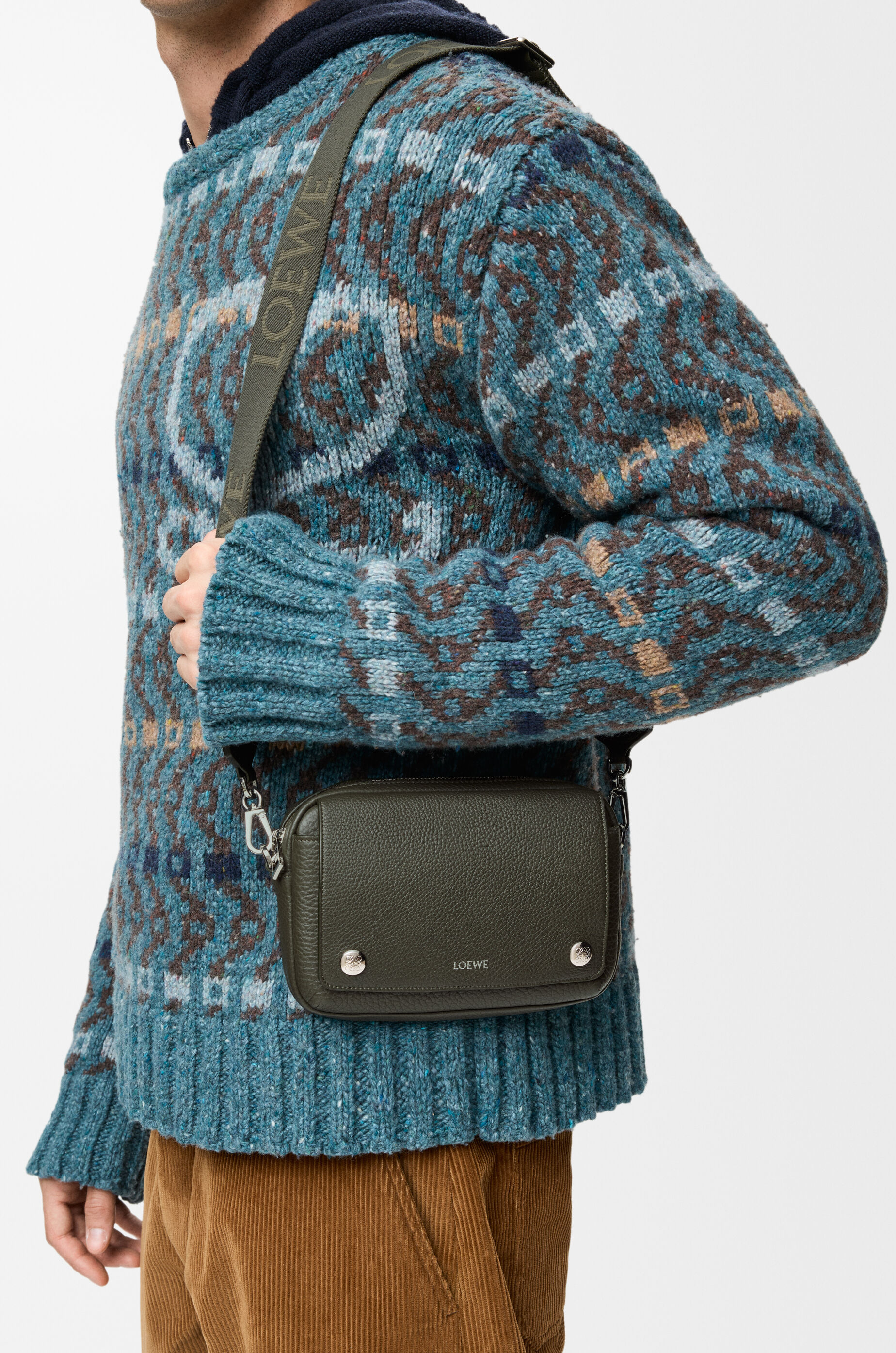 LOEWE Small Pebble messenger bag in supple grained calfskin Dark Khaki
