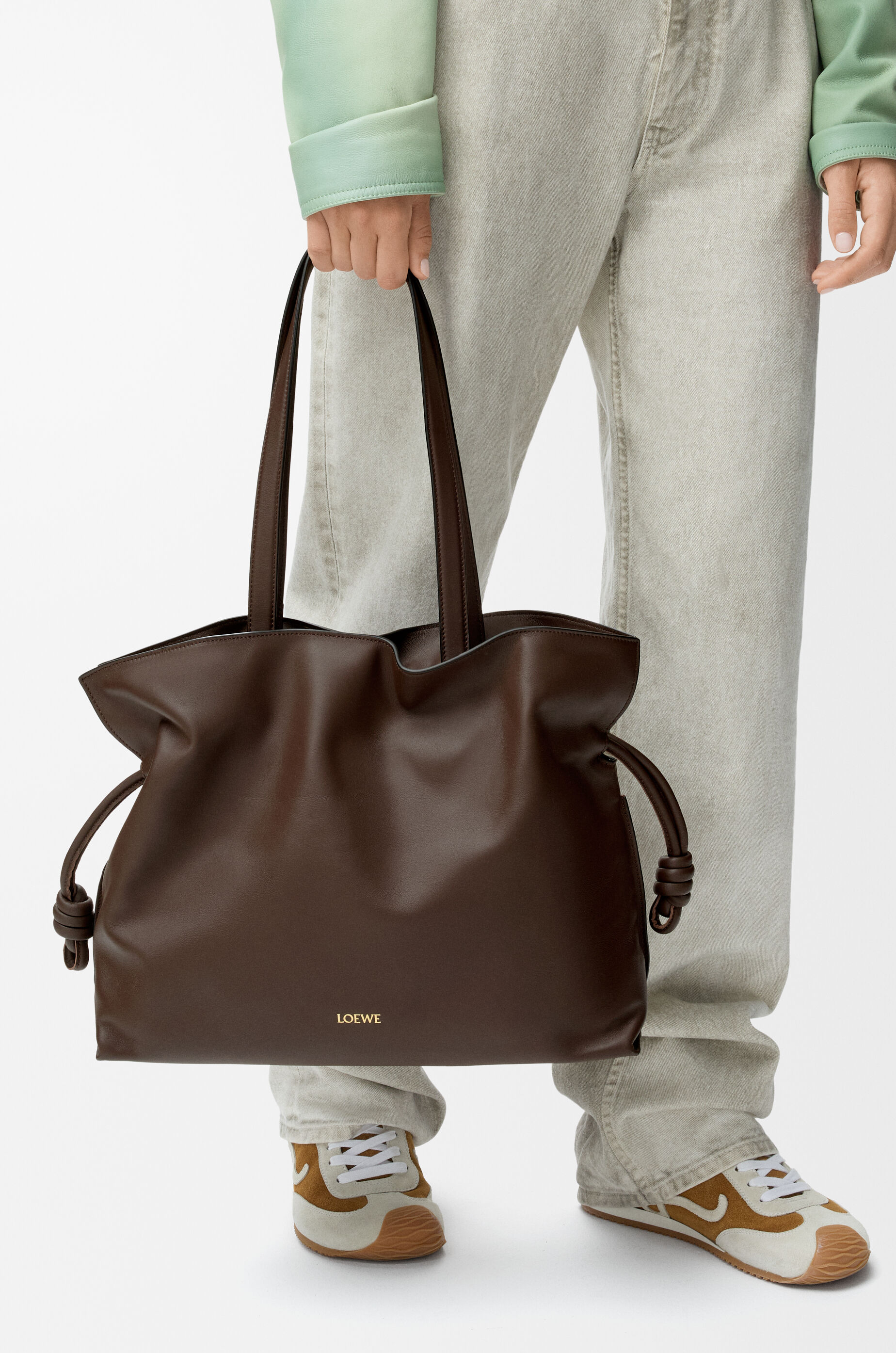 LOEWE Large Flamenco clutch in nappa calfskin Chocolate