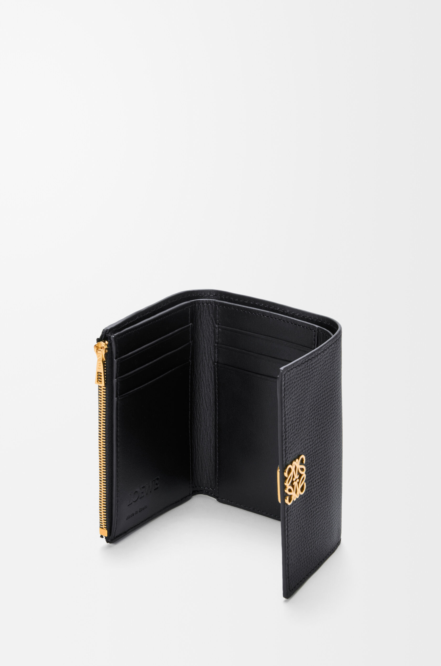 LOEWE Anagram small vertical wallet in pebble grained calfskin Black/Gold