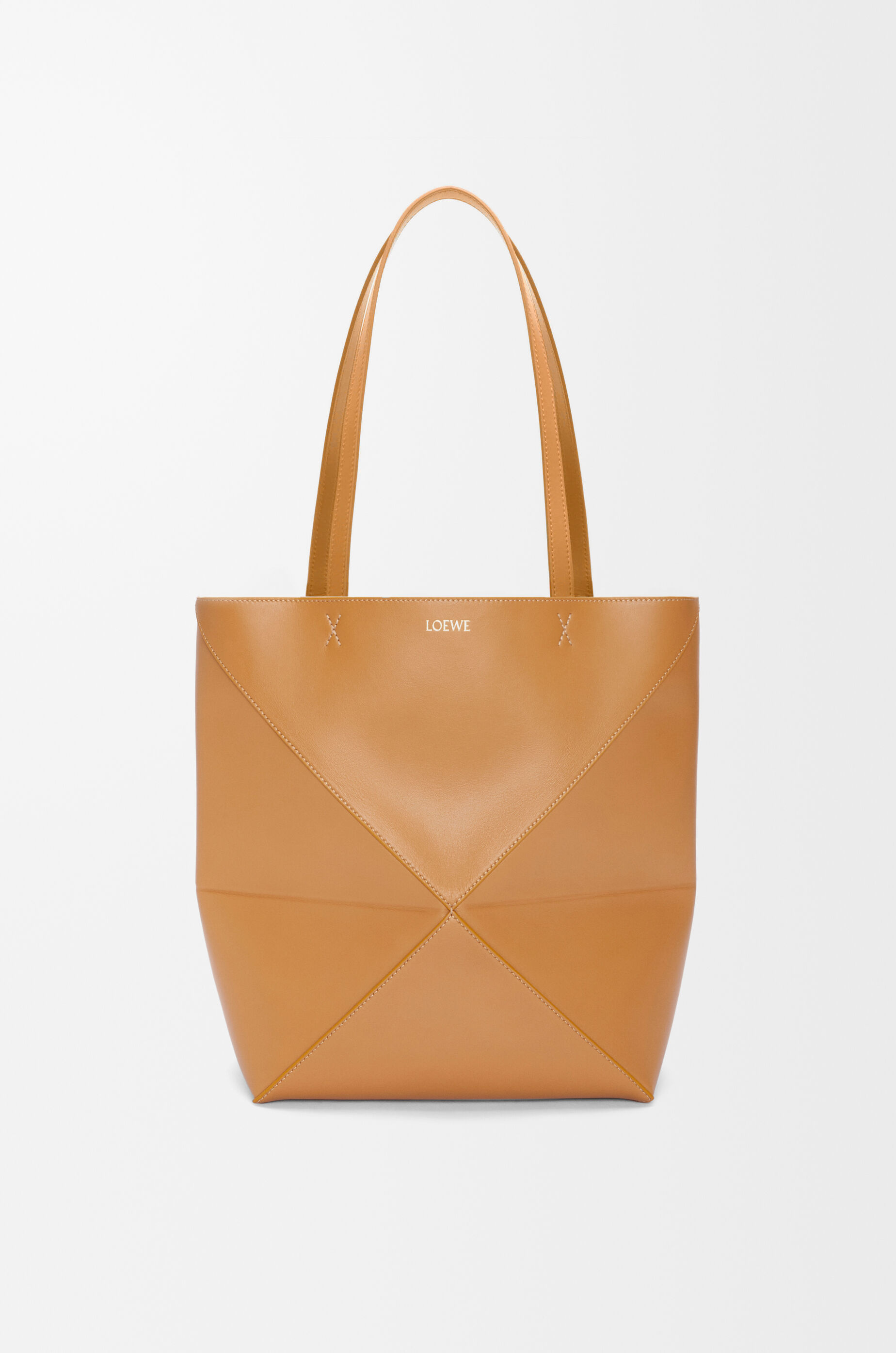 LOEWE Medium Puzzle Fold tote in shiny calfskin Warm Desert