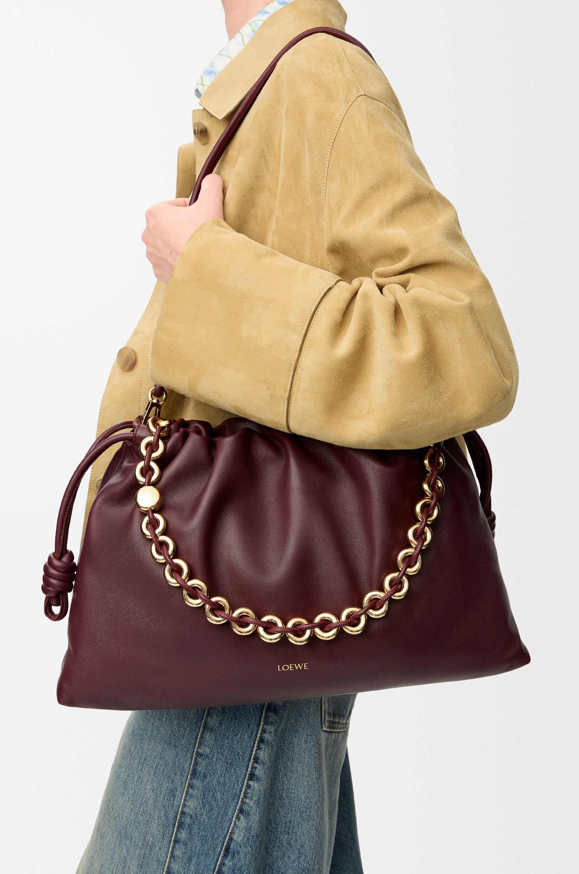 LOEWE Large Flamenco purse in mellow nappa lambskin Dark Burgundy