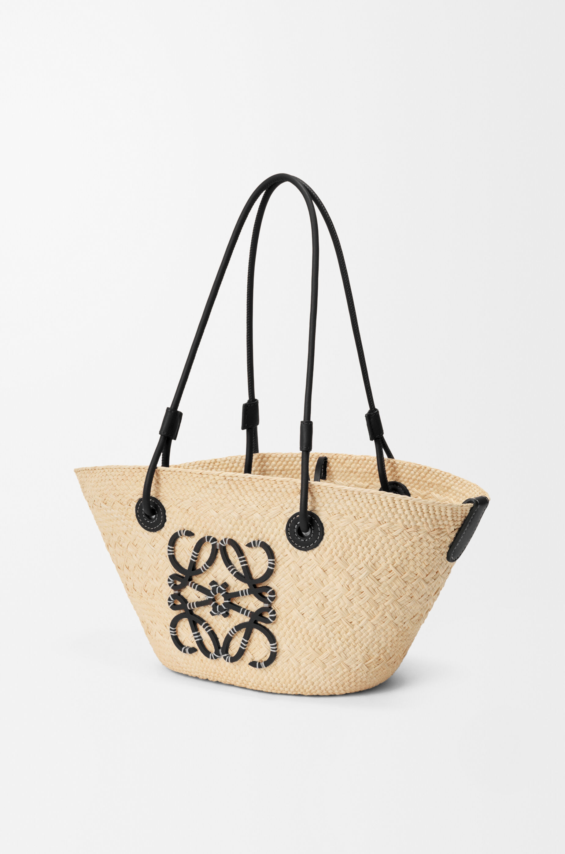 LOEWE Small Anagram basket bag in iraca palm and calfskin Natural/Black