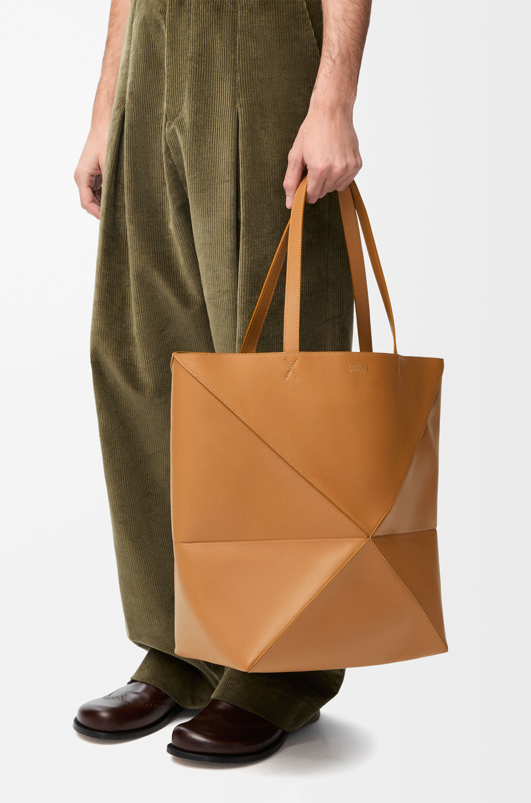 LOEWE XL Puzzle Fold tote in shiny calfskin Warm Desert