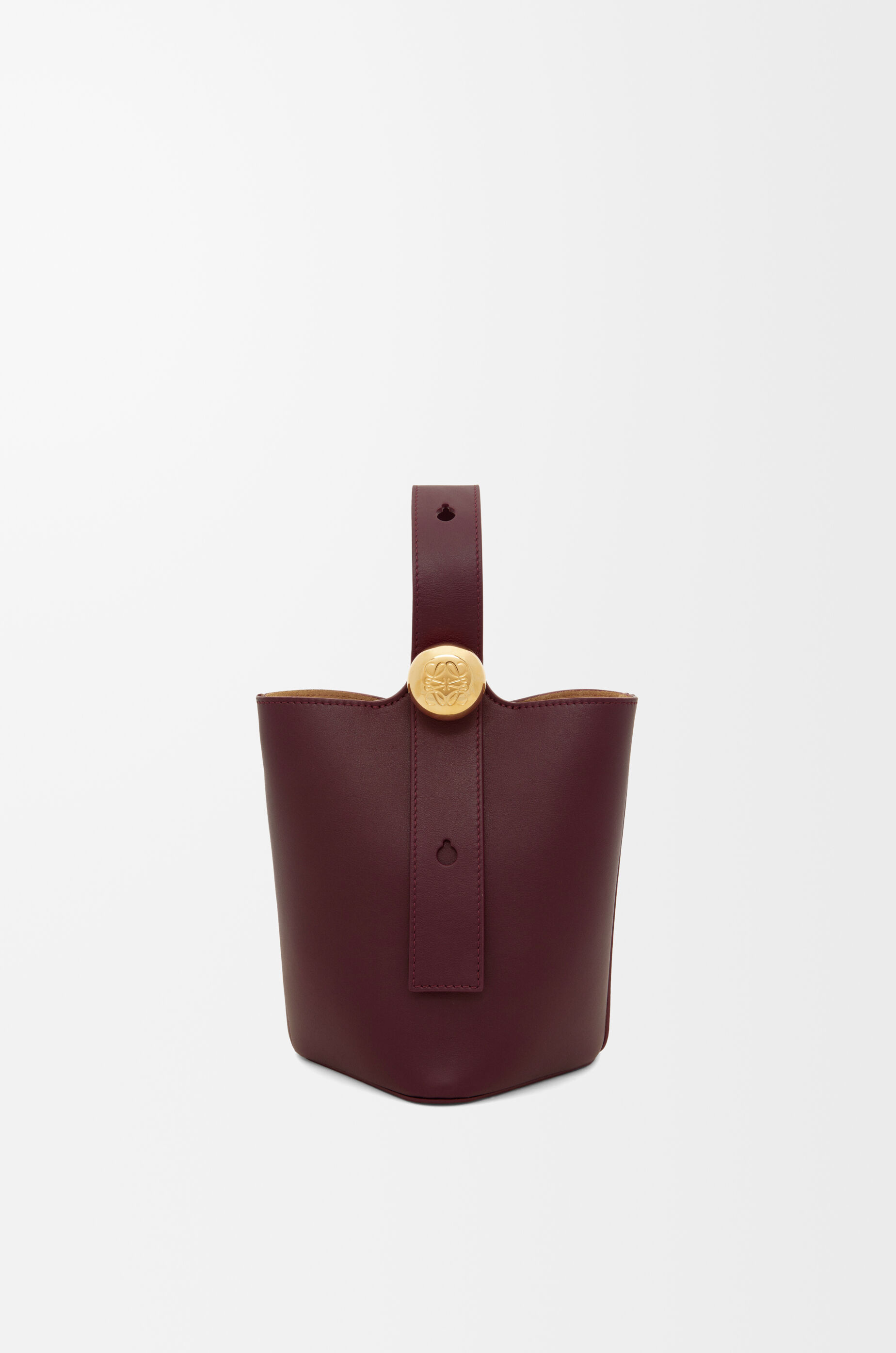 LOEWE Mini Pebble bucket in smooth calfskin Dark Burgundy
