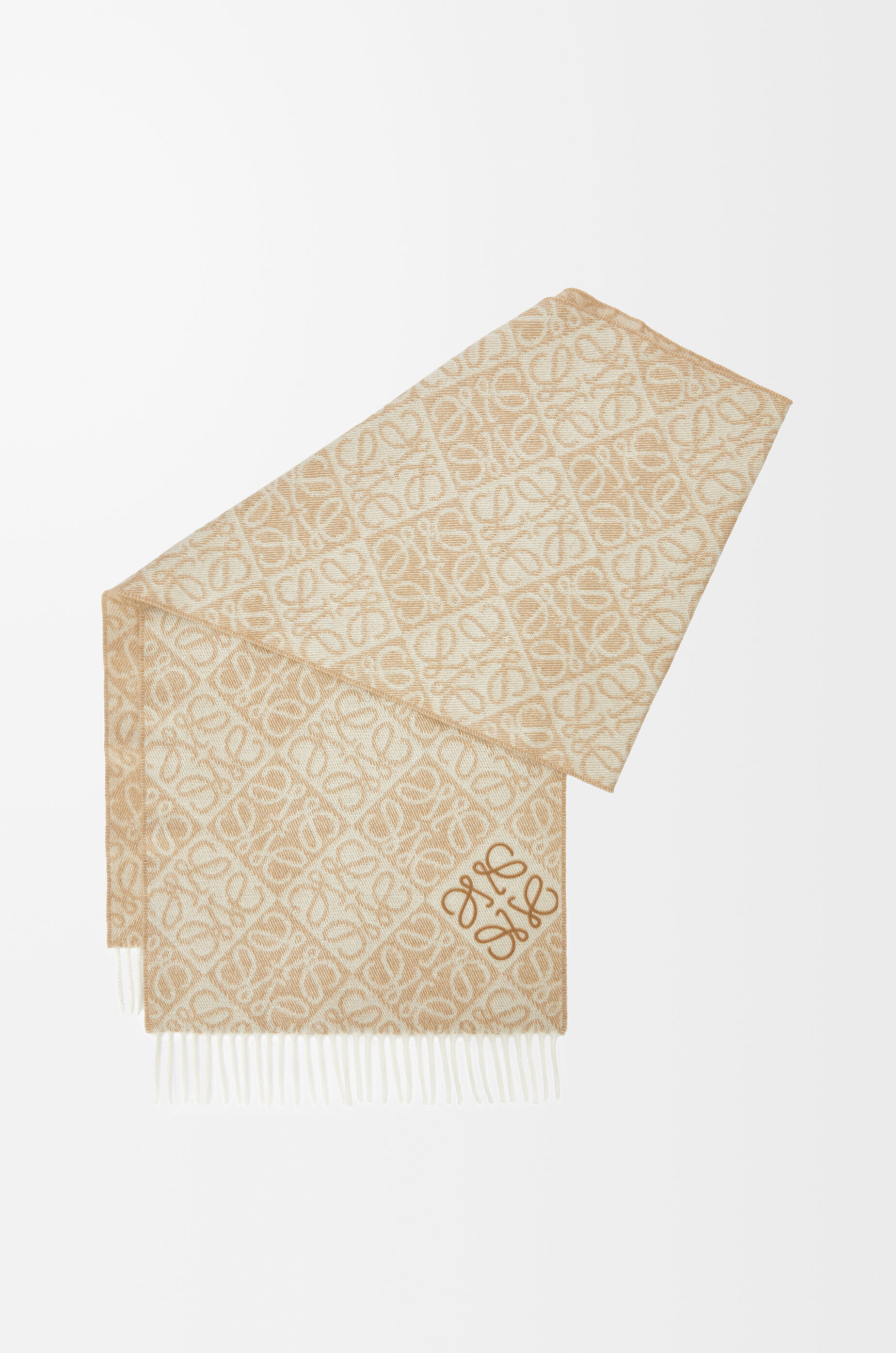 LOEWE Anagram scarf in wool and cashmere Beige