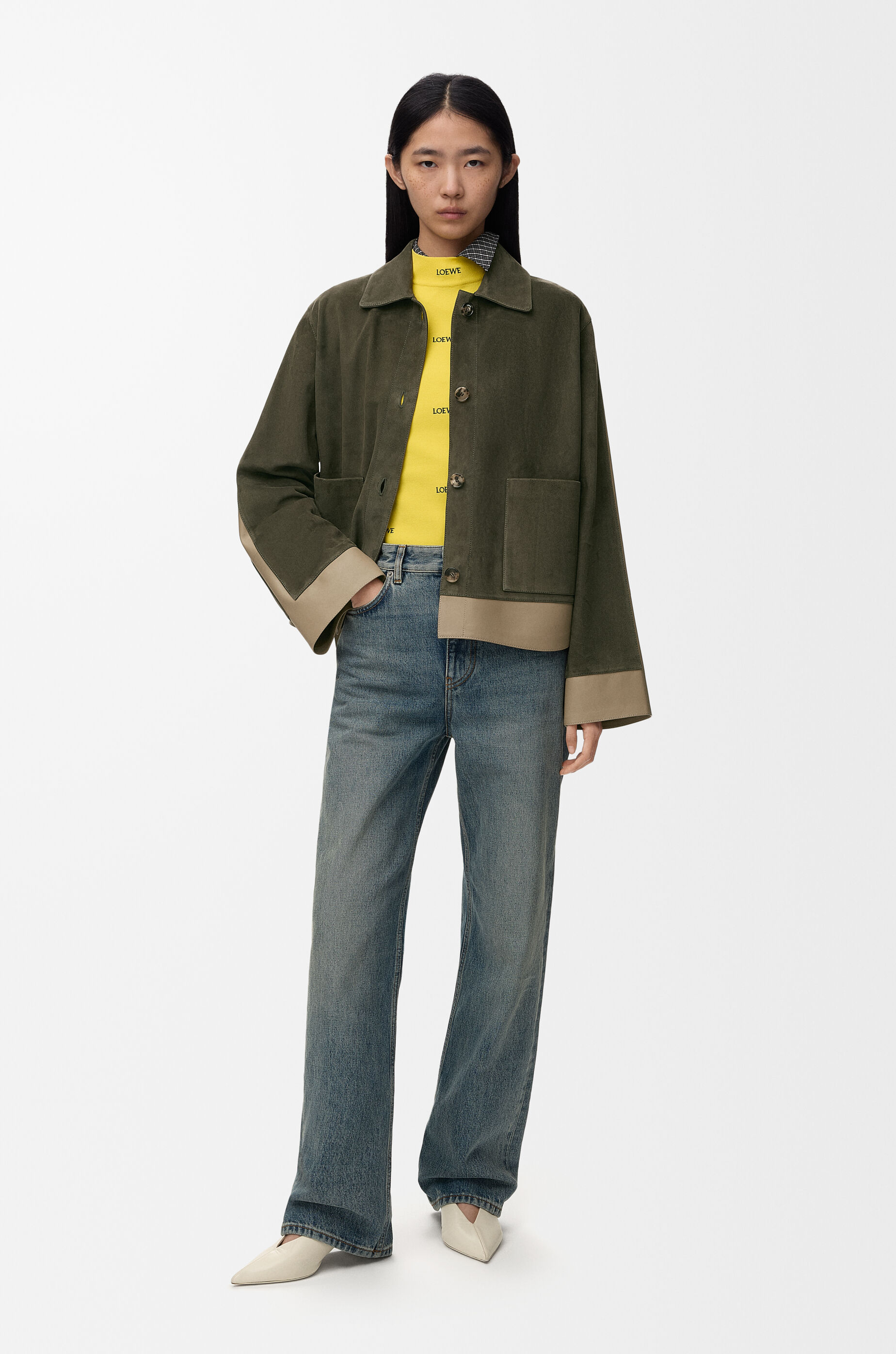 LOEWE Turn-up jacket in suede lambskin Khaki Green