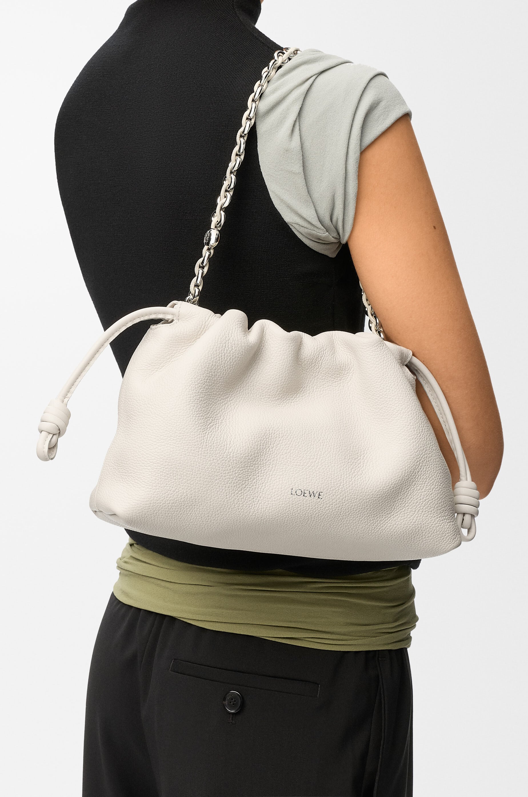 LOEWE Medium Flamenco purse in fine grained calfskin Soft White