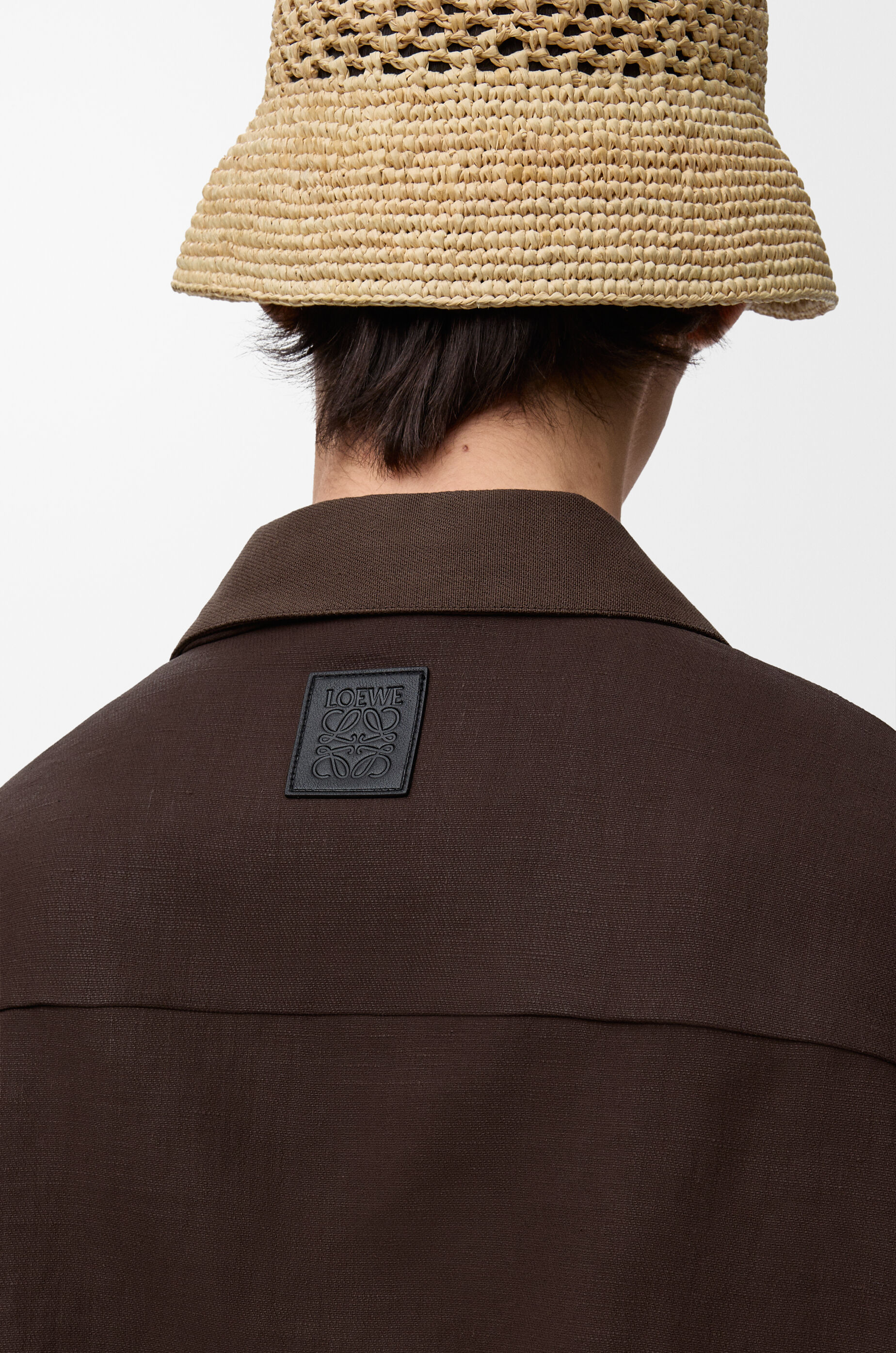 LOEWE Short sleeve shirt in cotton and linen Dark Brown/Brown