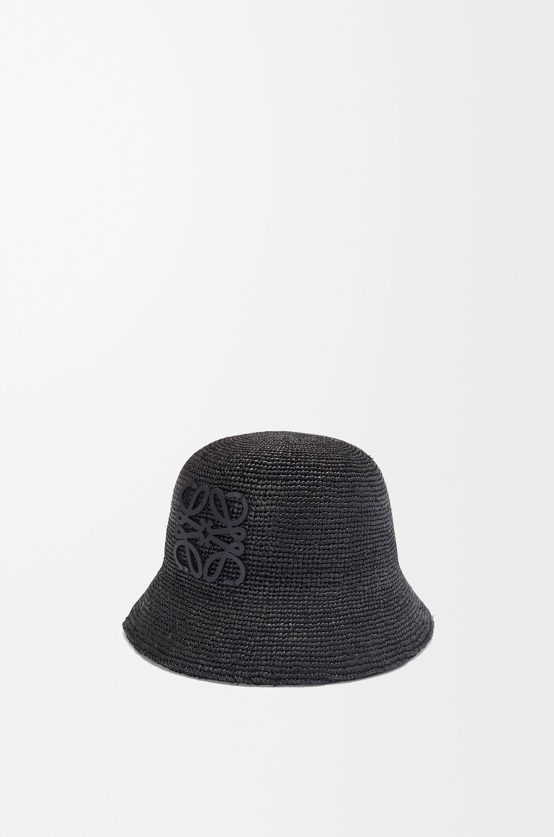 LOEWE Bucket hat in raffia and calfskin Black