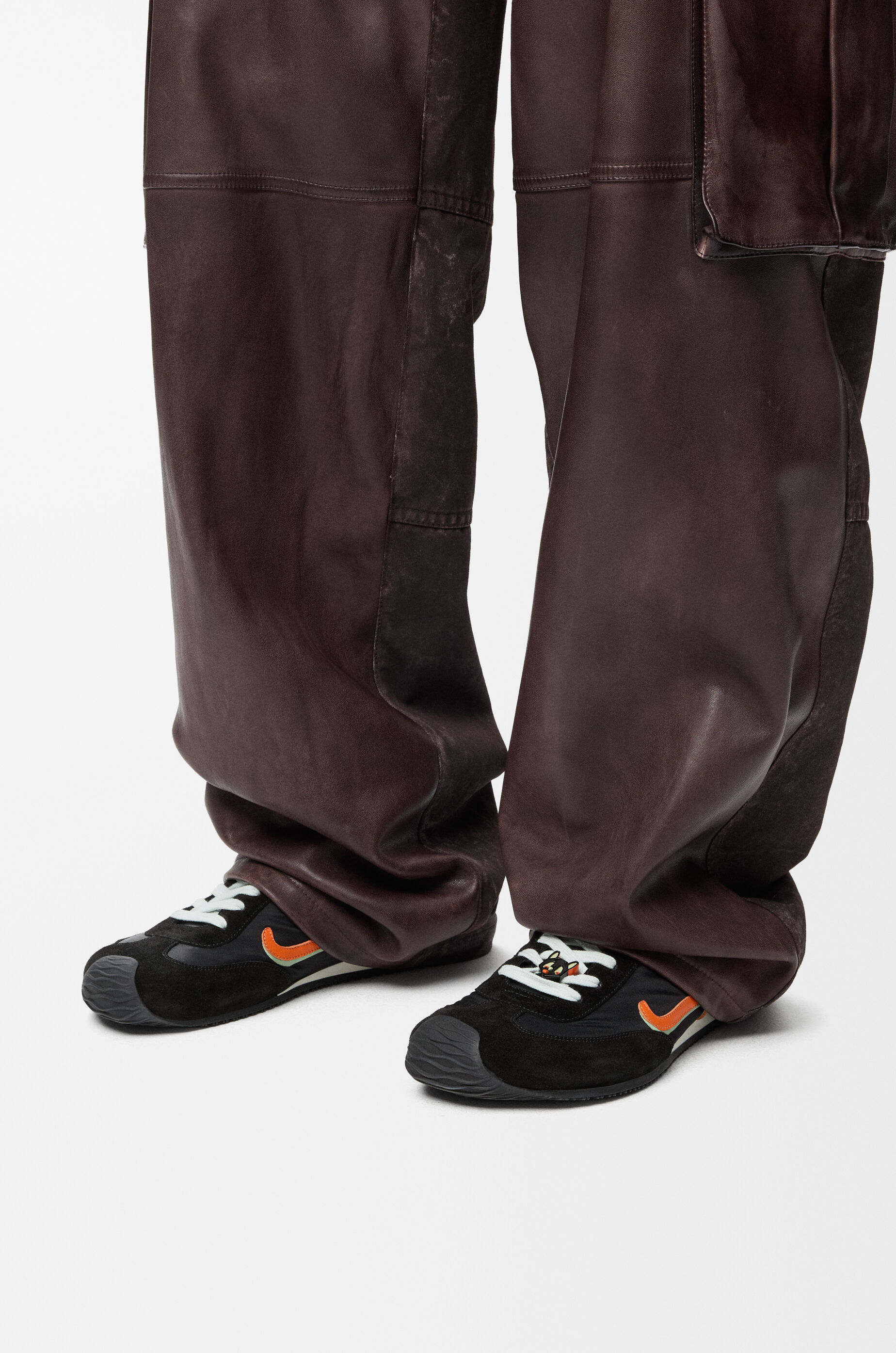 LOEWE Ballet Runner 2.0 in nylon and calfskin Black/Orange/Pale Green