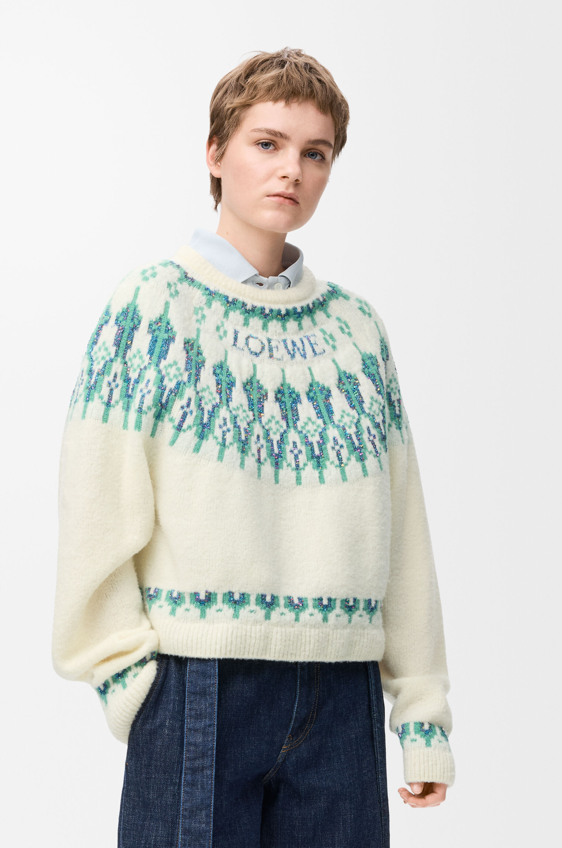 LOEWE Sweater in wool blend White/Mint