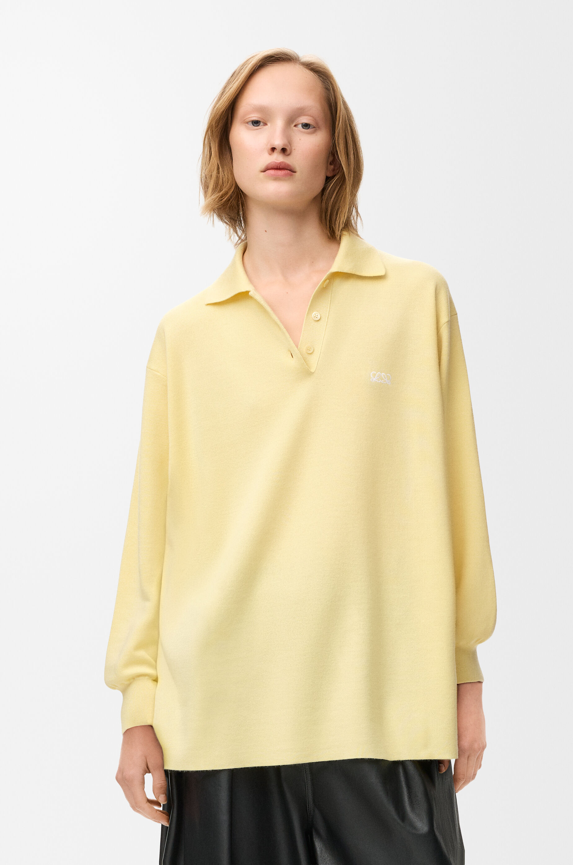 LOEWE Polo sweater in cashmere and silk blend Light Yellow