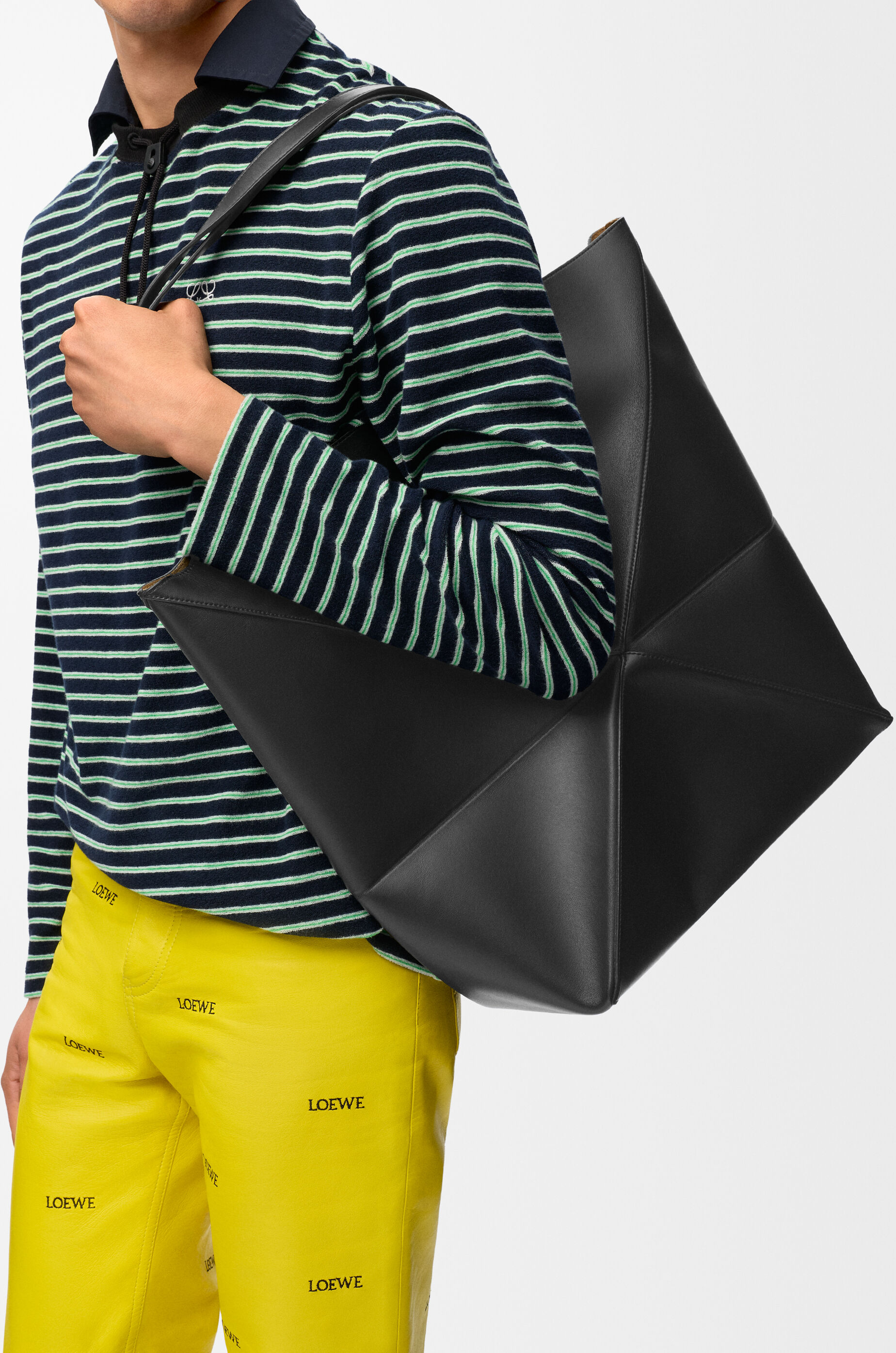 LOEWE XL Puzzle Fold tote in shiny calfskin Black