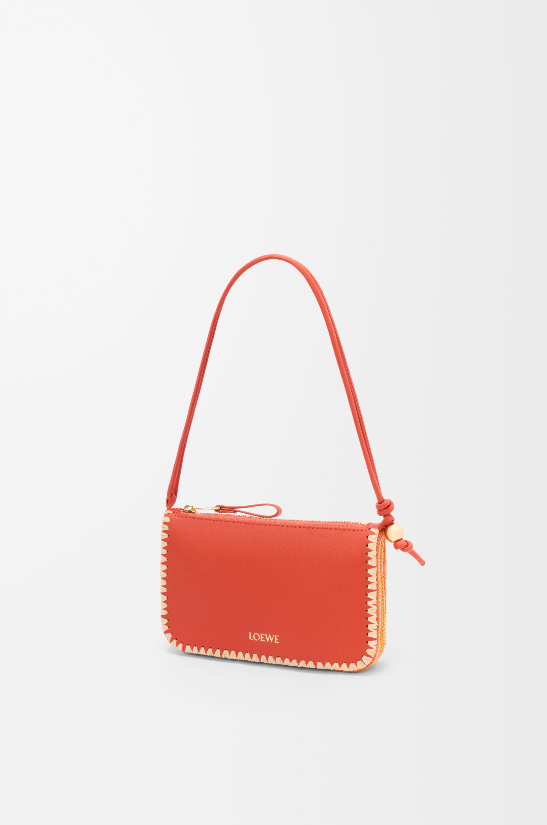 LOEWE Rio pouch in classic calfskin and raffia Deep Saffron