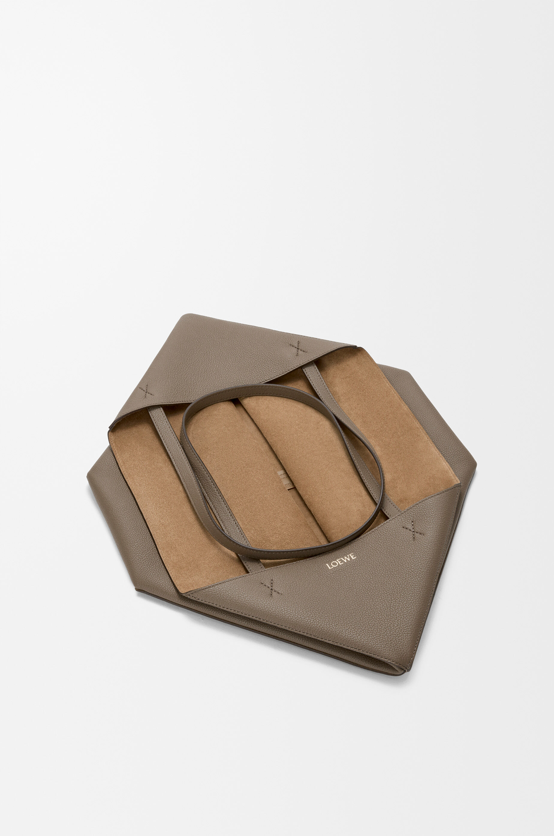 LOEWE Large horizontal Puzzle Fold tote in soft grained calfskin Taupe
