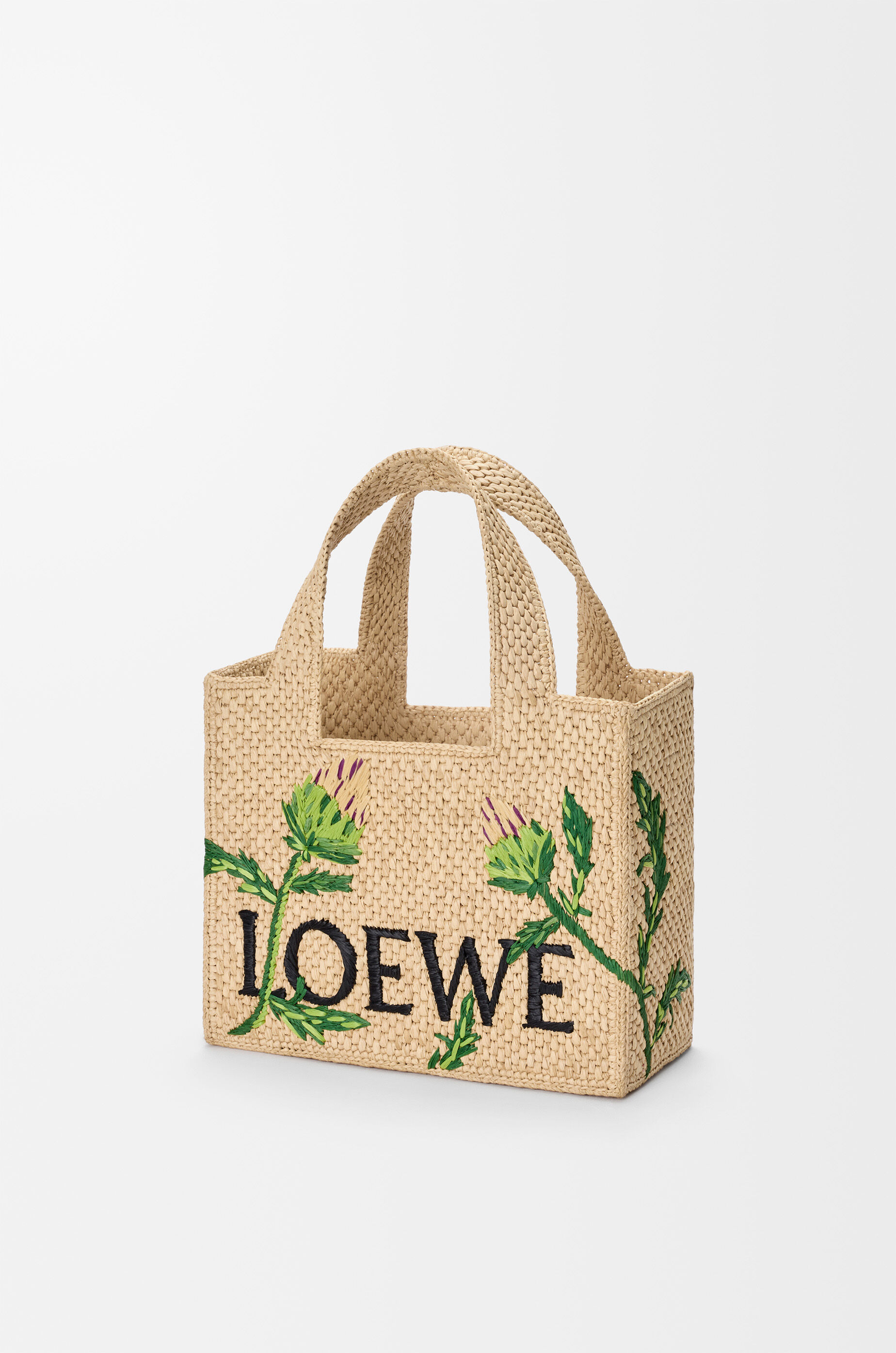 LOEWE Small LOEWE Font tote in raffia Natural/Green