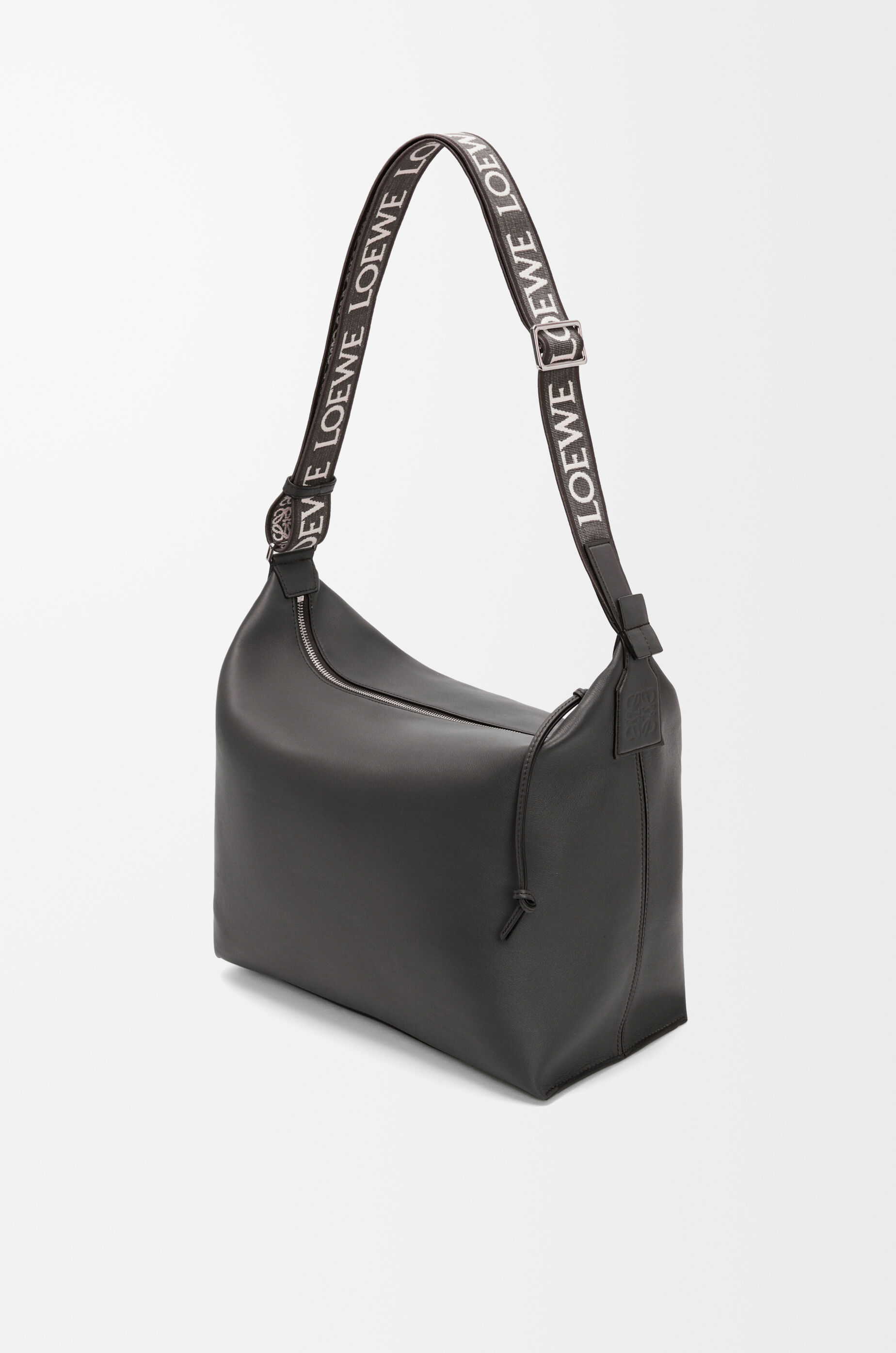 LOEWE Cubi crossbody bag in supple smooth calfskin and jacquard Dark Grey