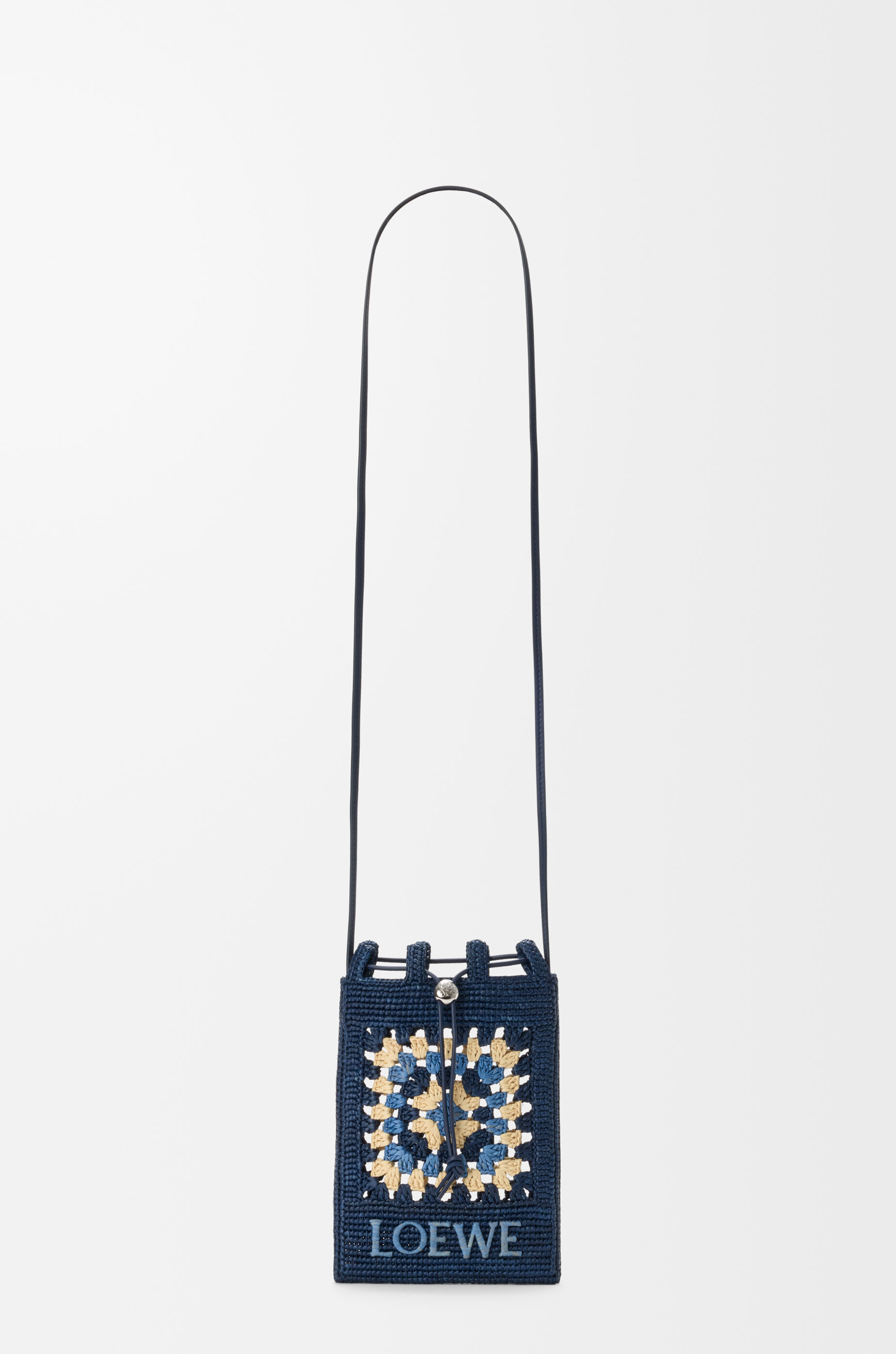 LOEWE Drawstring pocket in classic calfskin and raffia Navy/Sky Blue